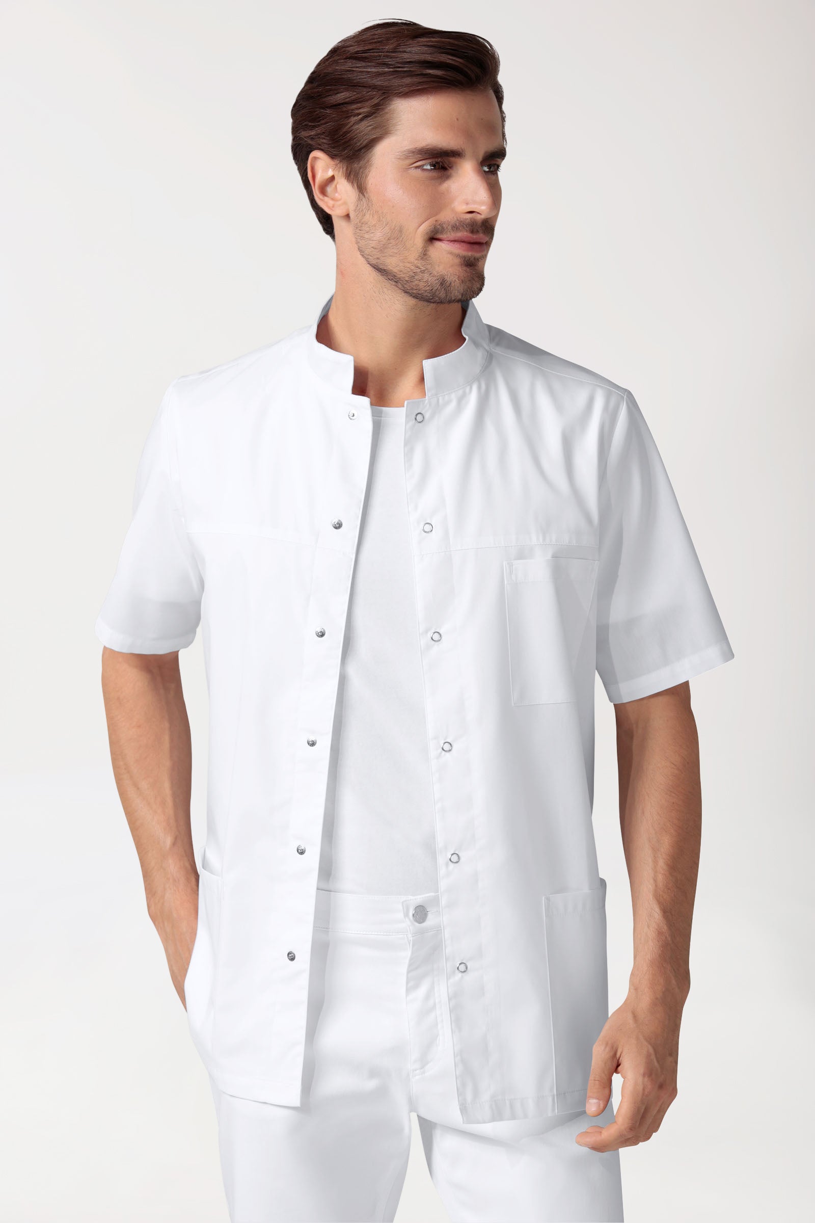 Blouse Stretch Homme - boutonnée blanc, Vue de face