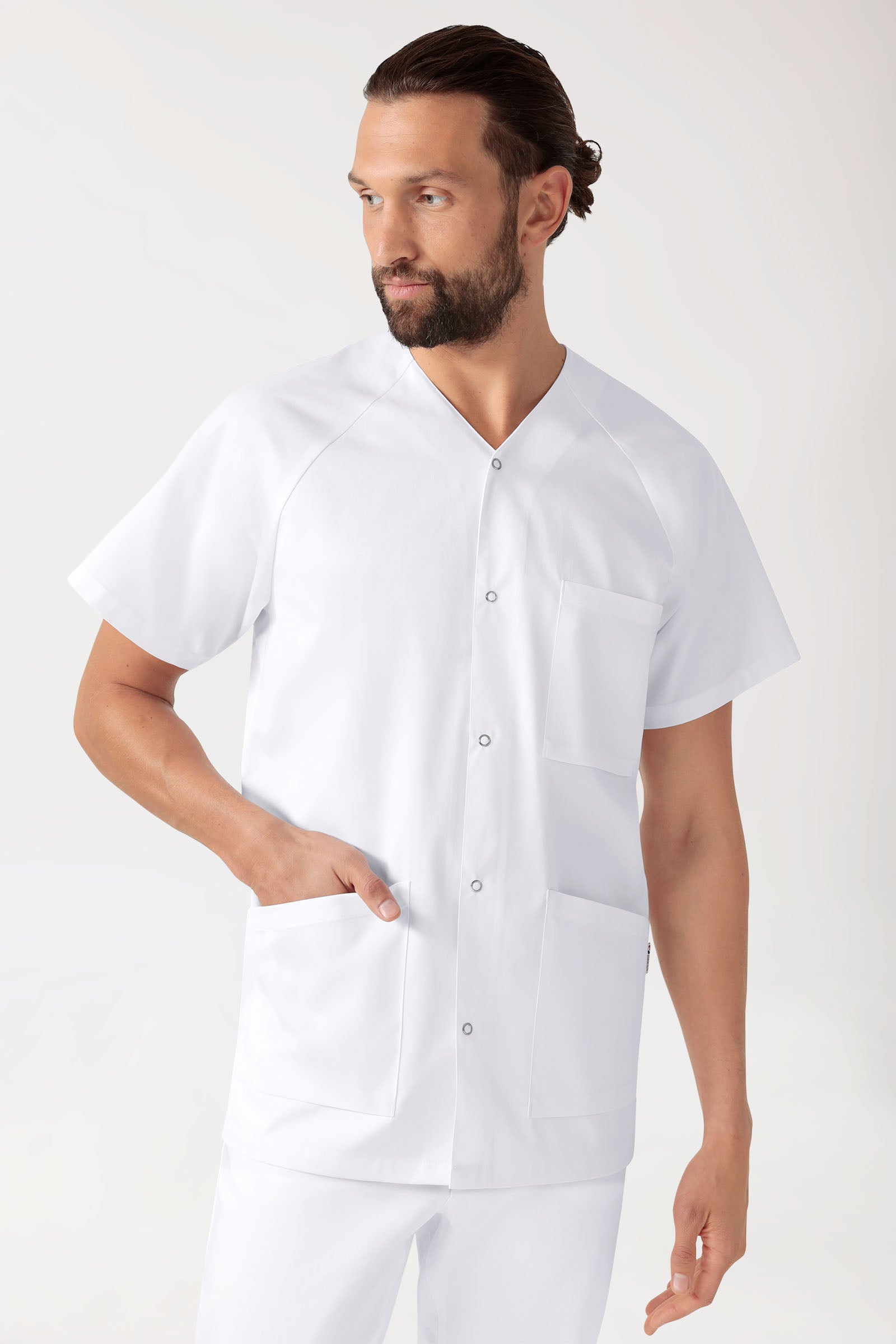 CORE Blouse Homme - Entièrement boutonnée blanc, Vue de face