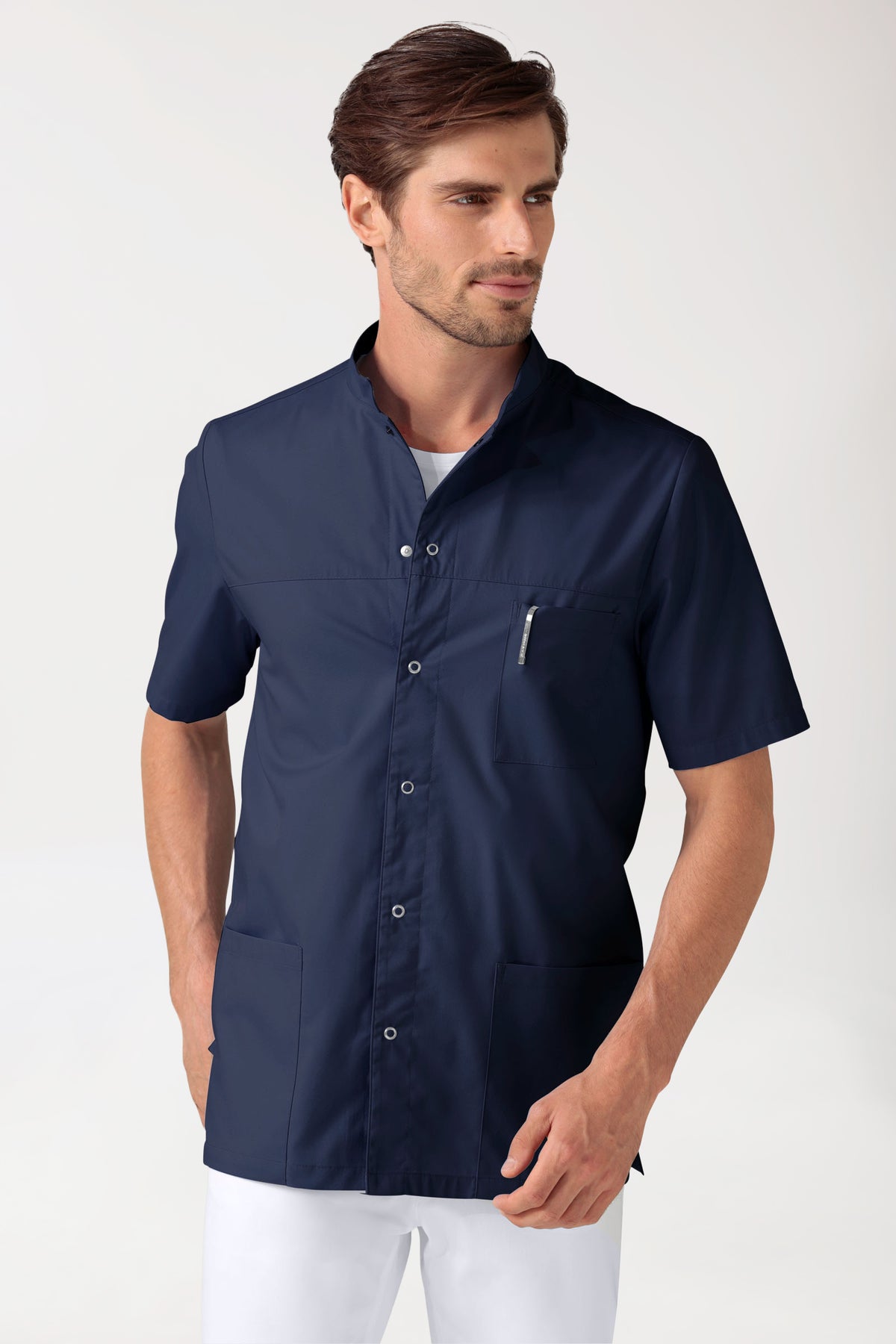 Blouse Stretch Homme - boutonnée bleu navy, Vue de face