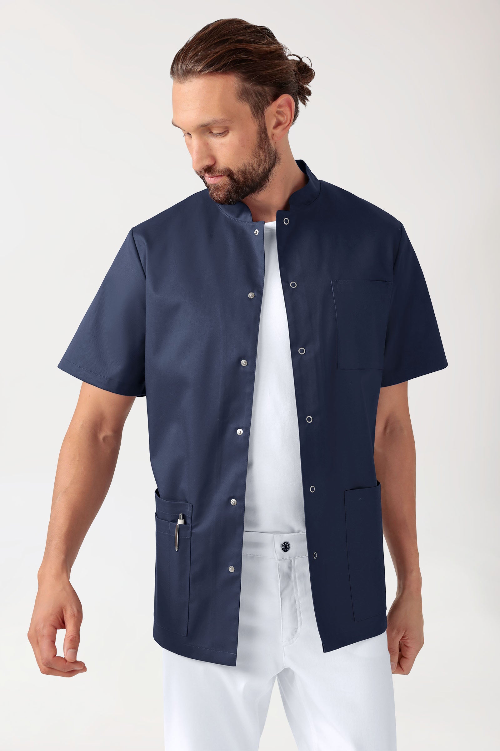 CLINIC STRETCH Blouse Homme - Entièrement boutonnée bleu navy