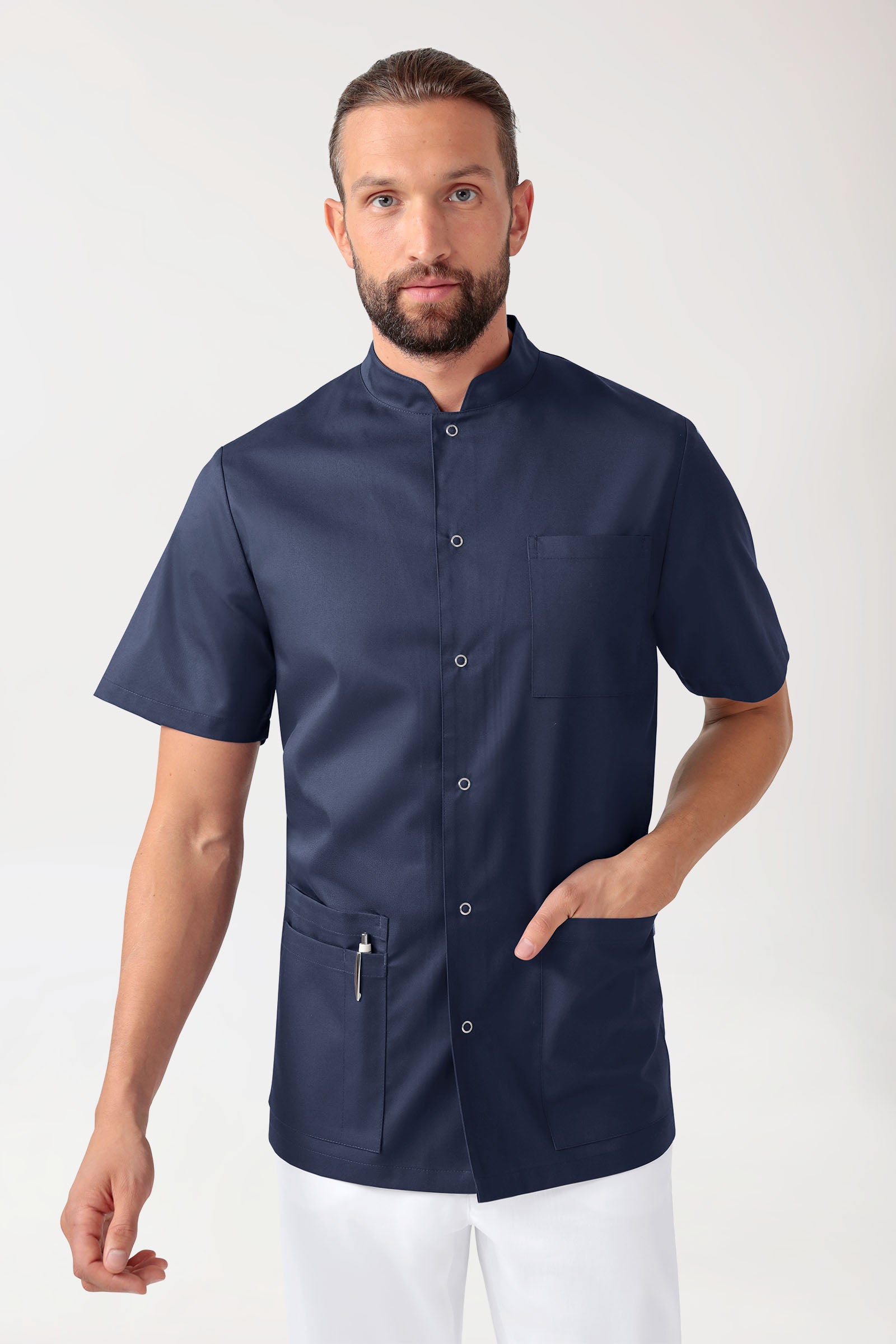 CLINIC STRETCH Blouse Homme - Entièrement boutonnée bleu navy