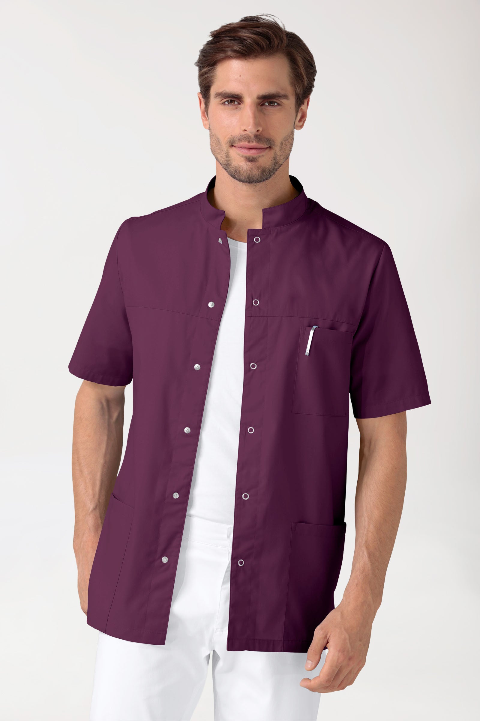 Blouse Stretch Homme - boutonnée prune, Vue de face