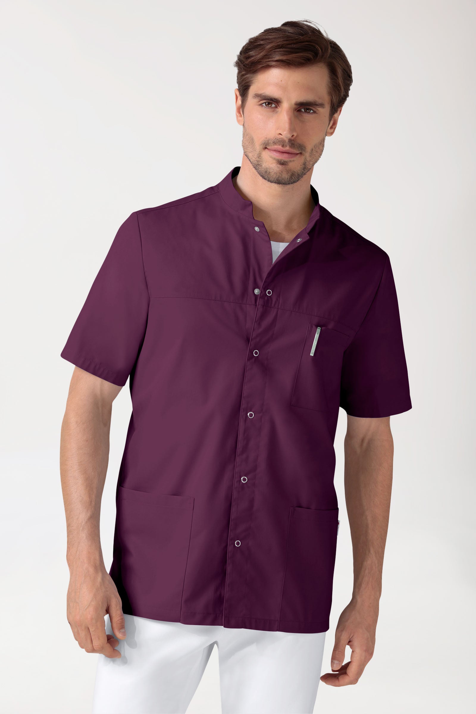 Blouse Stretch Homme - boutonnée prune, Vue de face