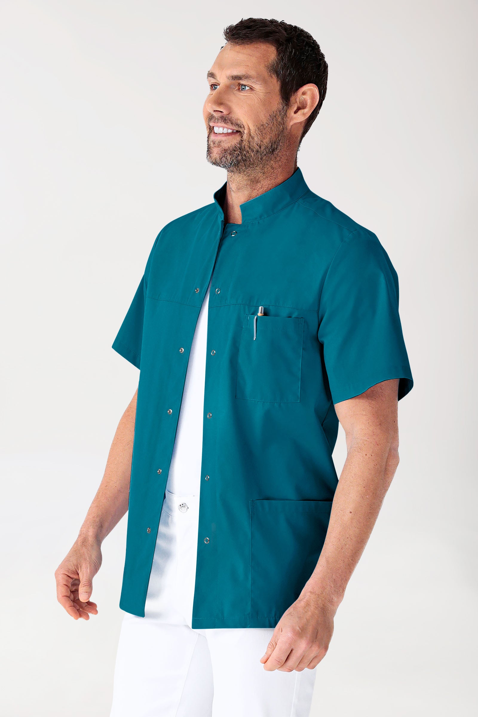 Blouse Stretch Homme - boutonnée vert pétrole