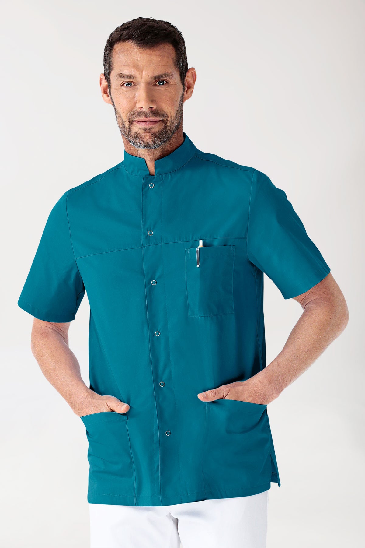 Blouse Stretch Homme - boutonnée vert pétrole