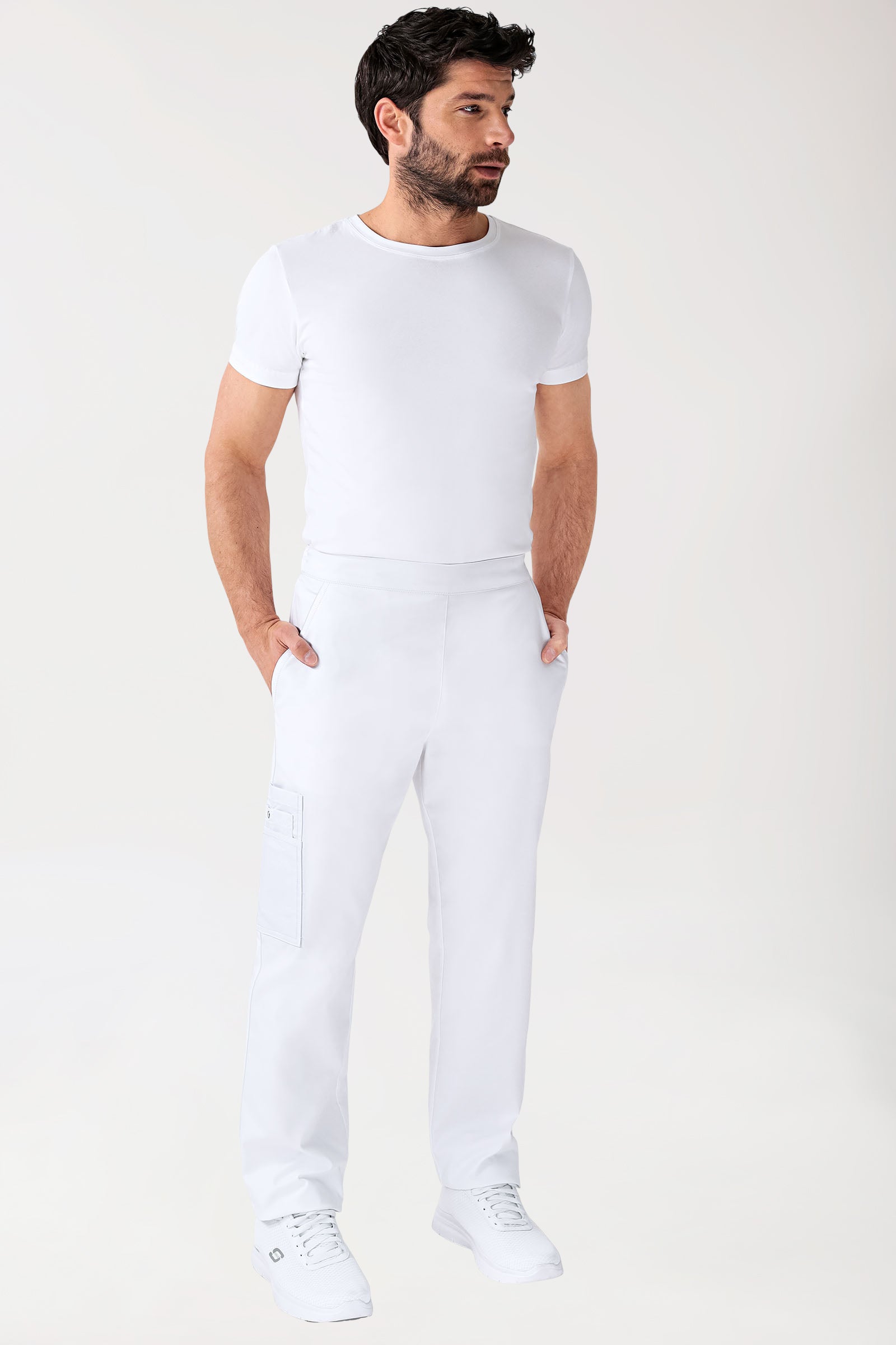 CLINIC STRETCH Pantalon mixte - Poche sur la jambe Taille courte blanc