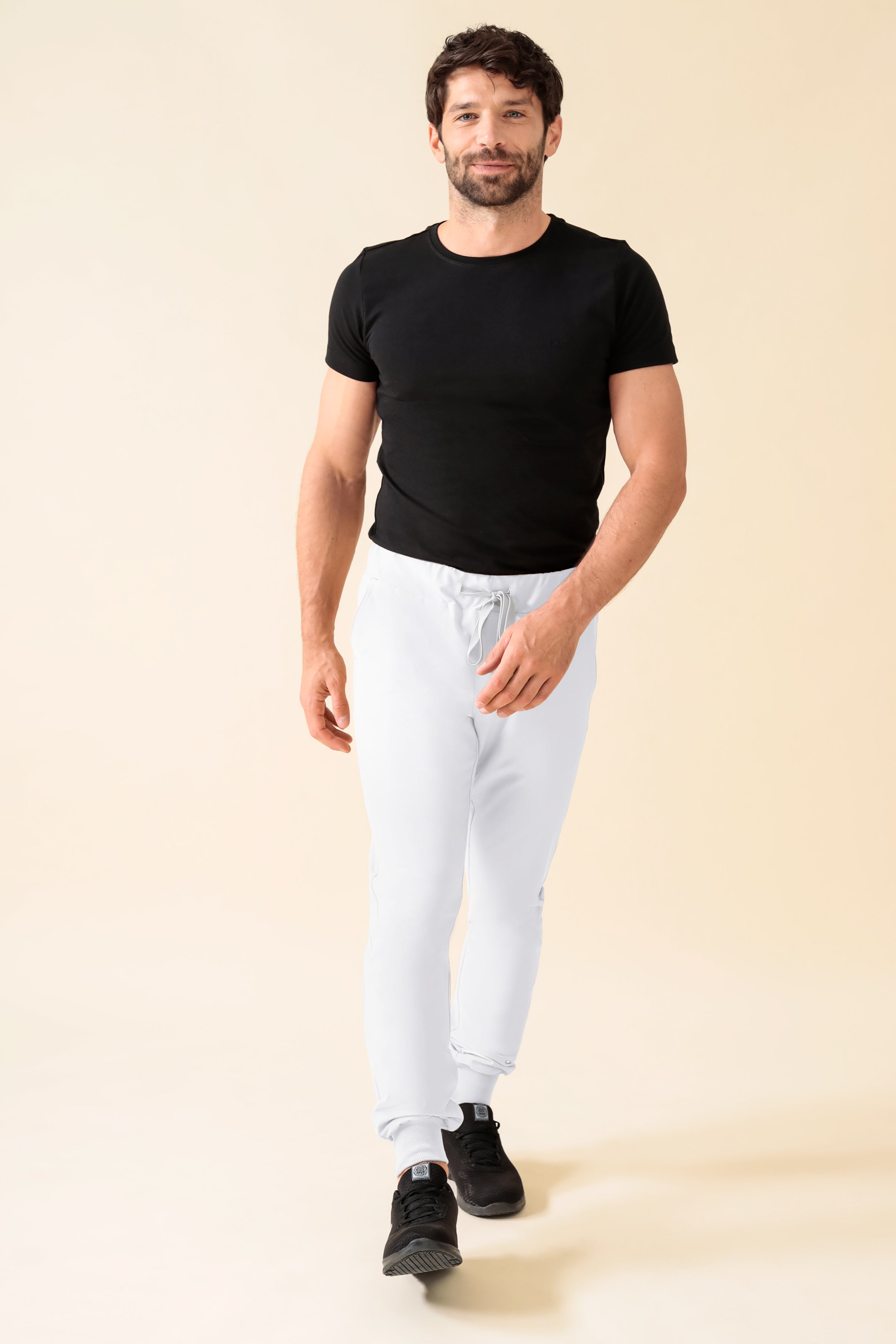 KAERE Pantalon Homme - ourlets côtelés Taille courte et sans poches cargo blanc
