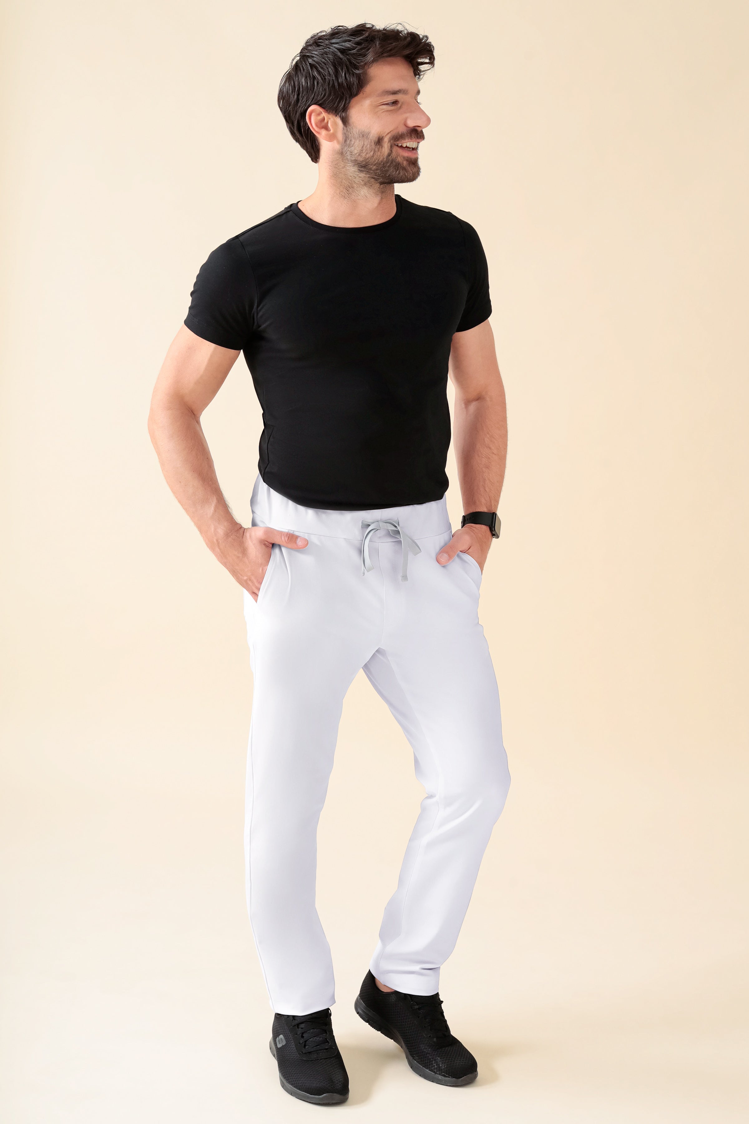 KAERE Pantalon Homme - Taille courte et sans poches cargo blanc