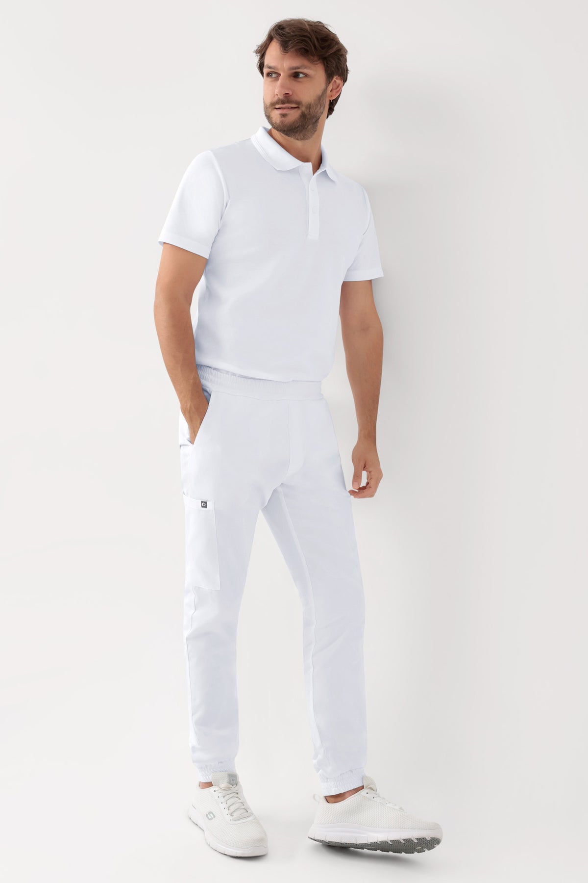 GREEN Pantalon Stretch Homme - Style Jogpant blanc