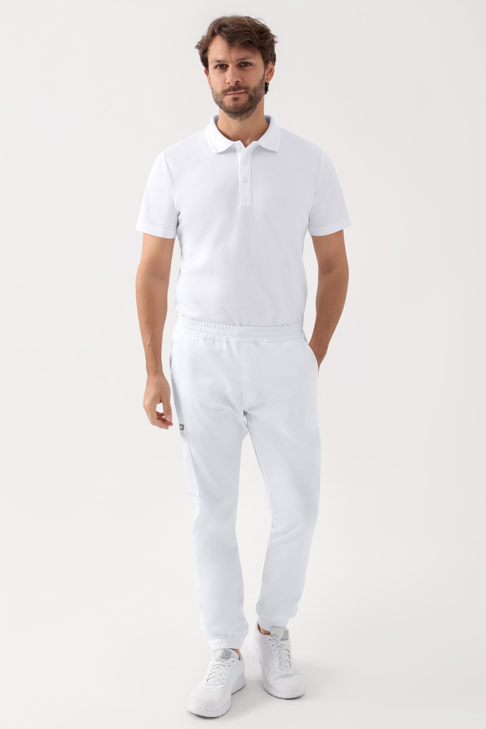 GREEN Pantalon Stretch Homme - Style Jogpant blanc
