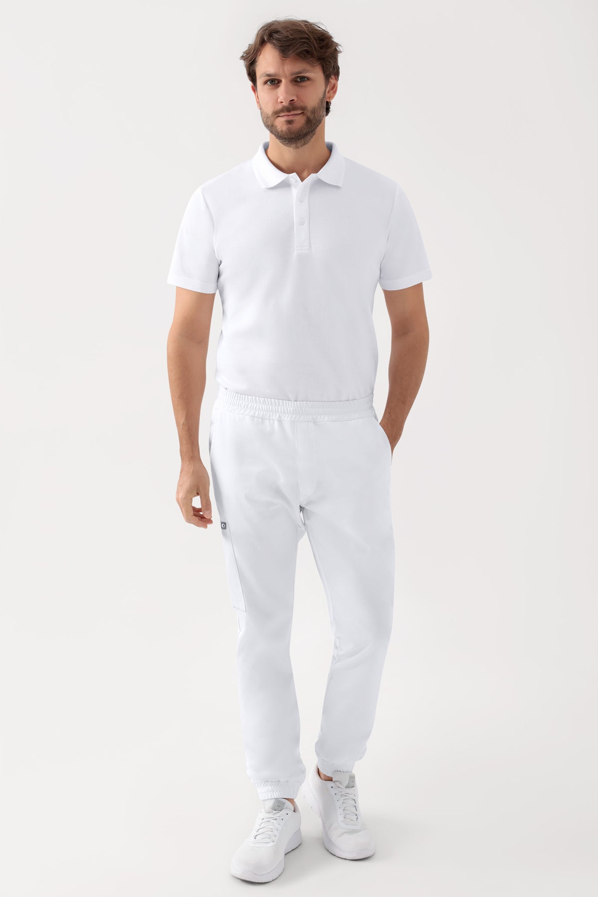 GREEN Pantalon Stretch Homme - Style Jogpant blanc