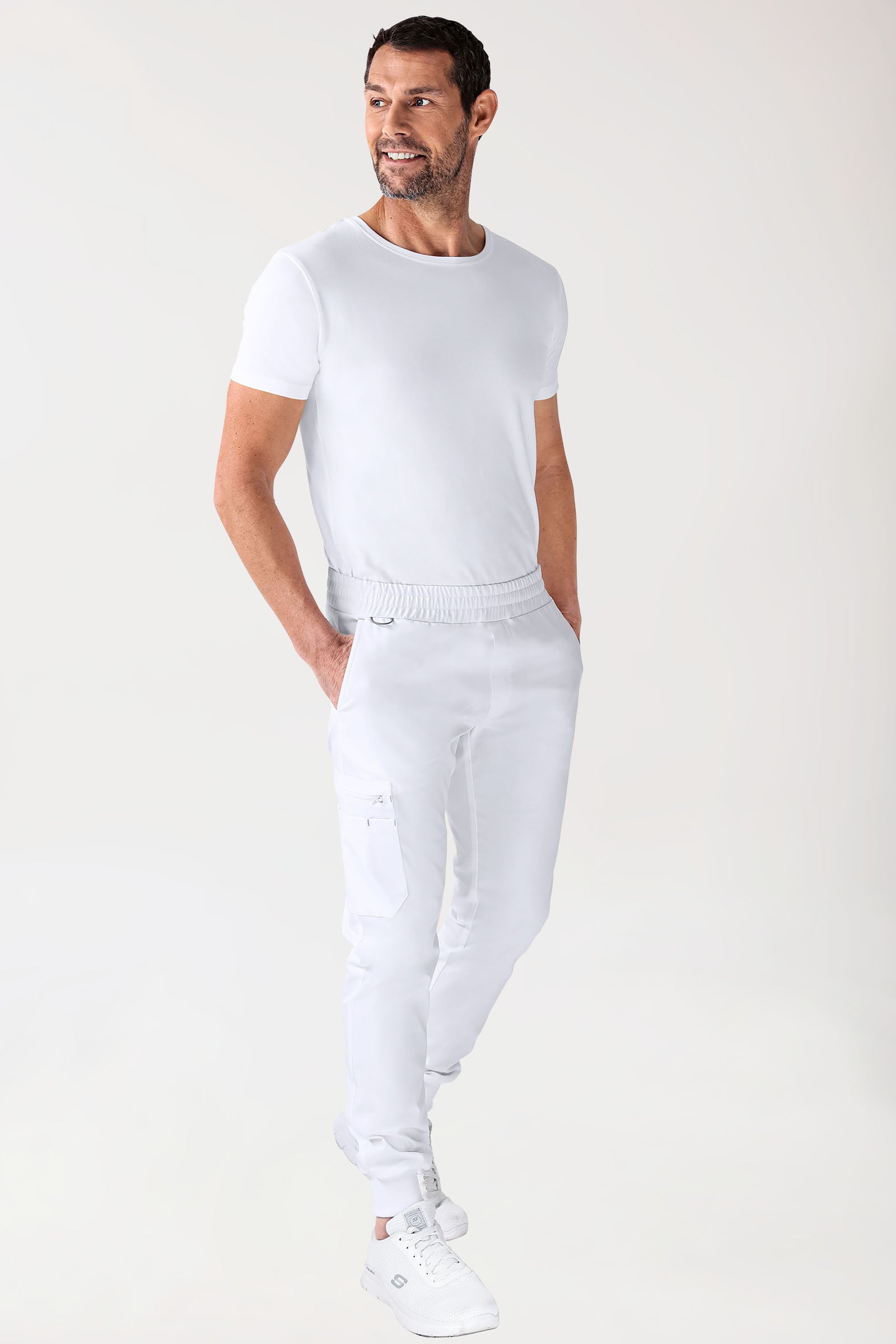 CLINIC STRETCH Pantalon Homme - ourlets côtelés blanc/gris