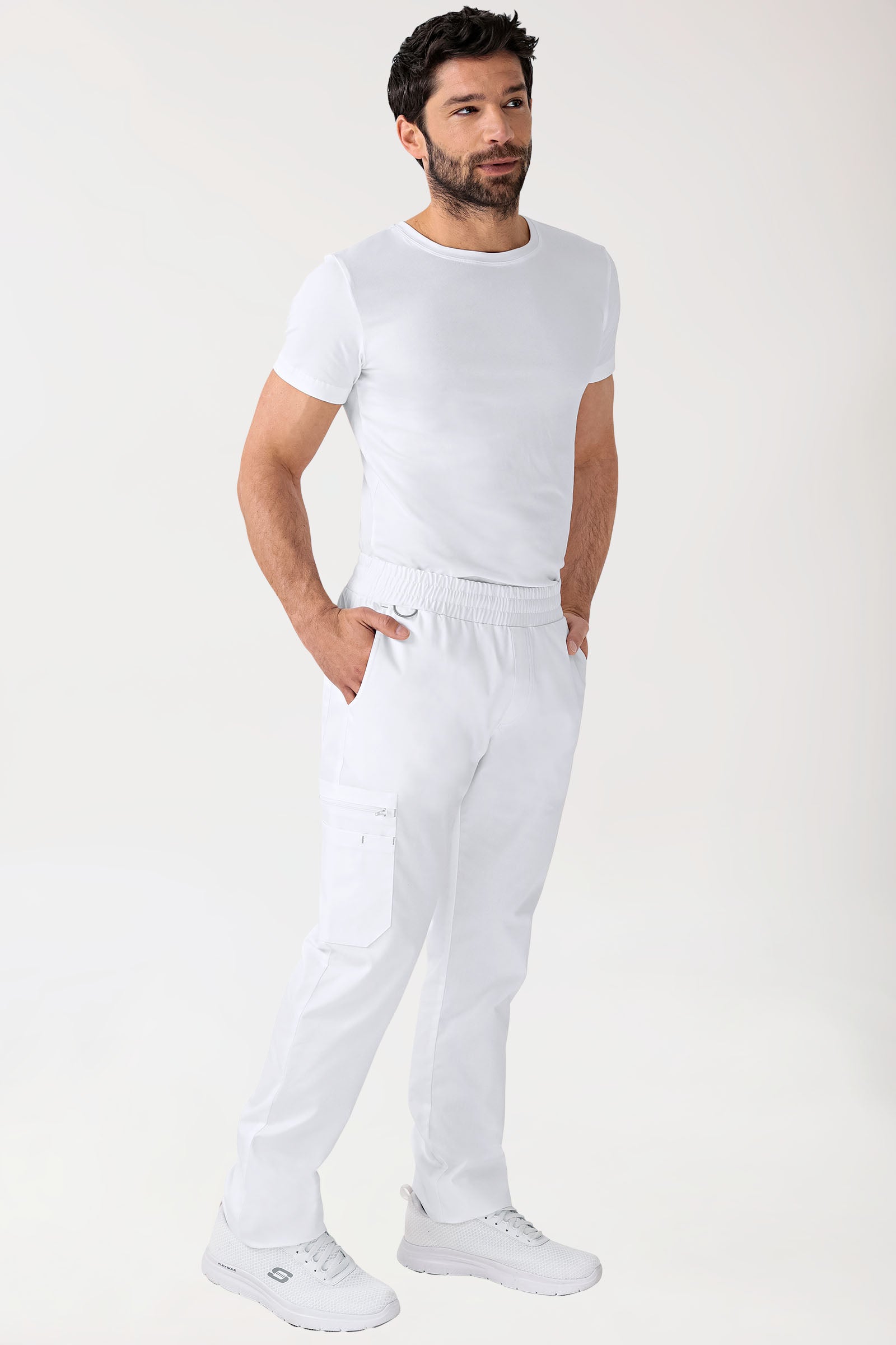 CLINIC STRETCH Pantalon Homme - Bas de jambe droit Taille courte blanc/gris