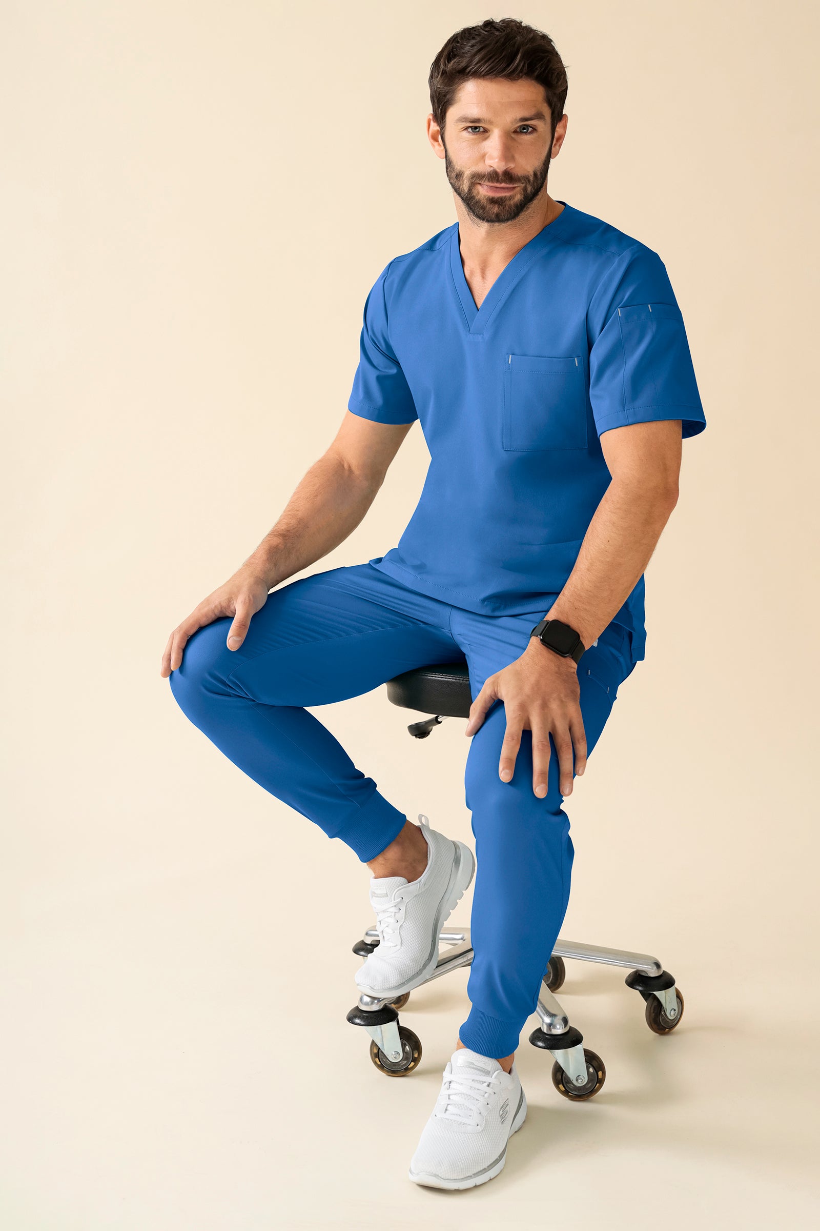 KAERE Pantalon Homme - avec poches cargo et ourlets côtelés Taille courte bleu