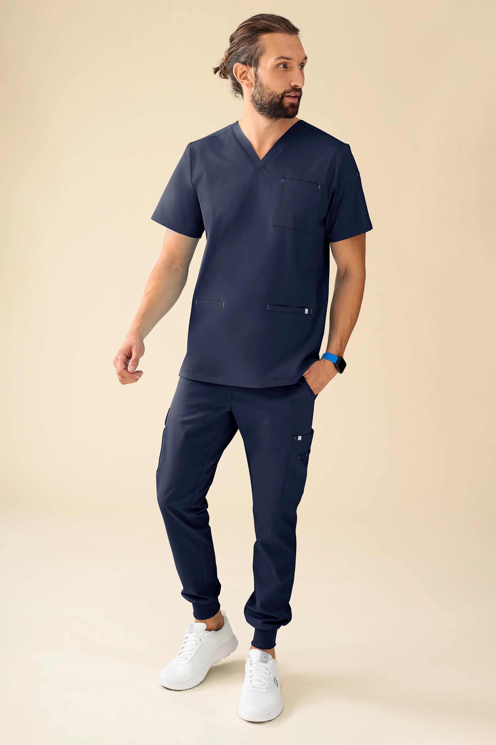 KAERE Pantalon Homme - avec poches cargo et ourlets côtelés bleu navy