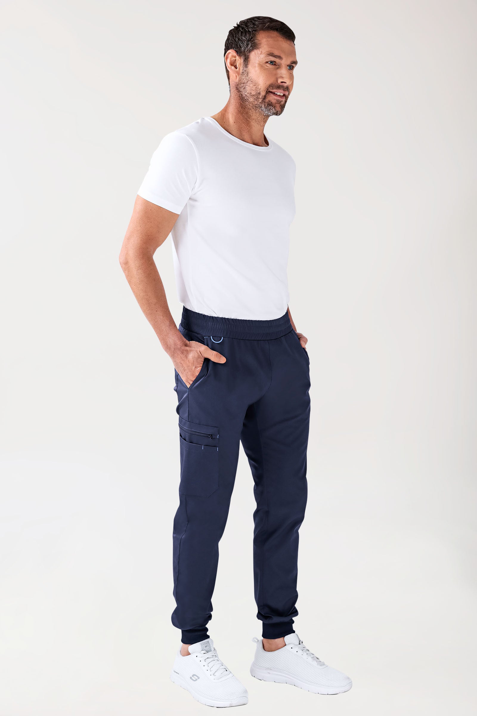 CLINIC STRETCH Pantalon Homme - ourlets côtelés bleu navy/bleu ciel