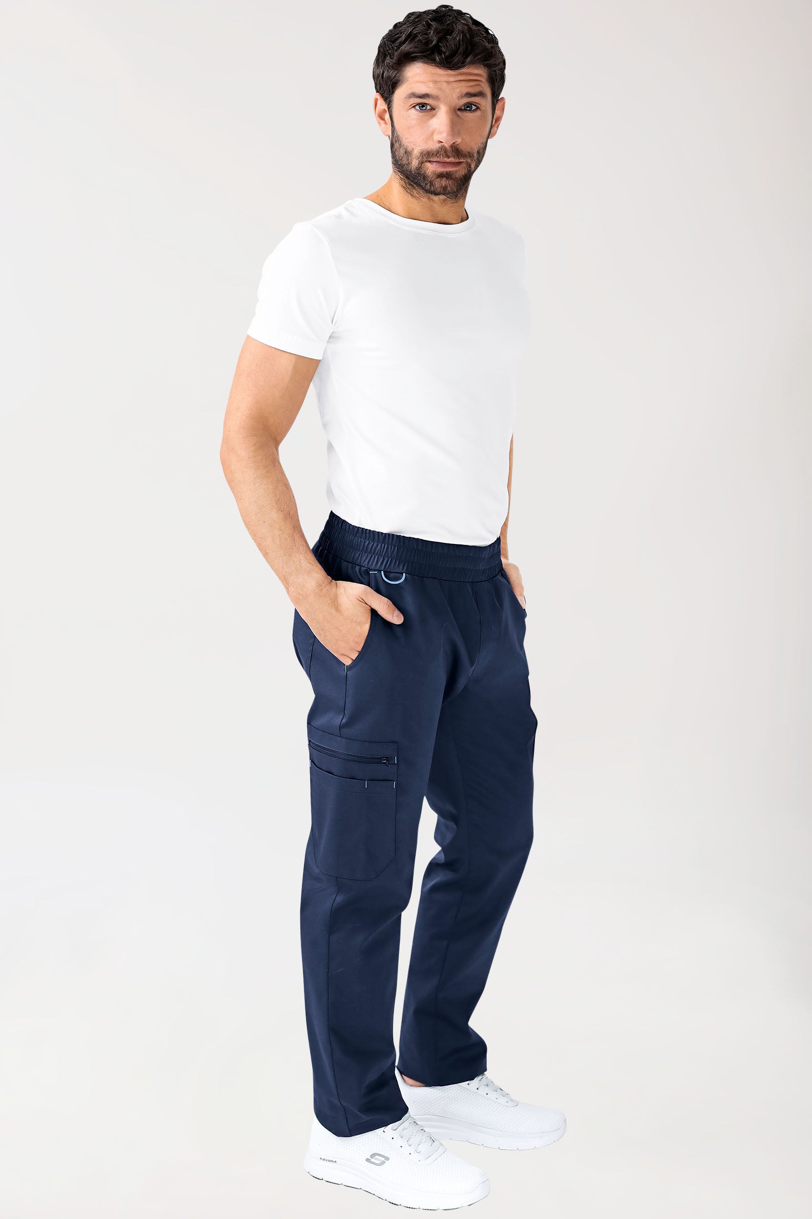 CLINIC STRETCH Pantalon Homme - Bas de jambe droit Taille courte bleu navy/bleu ciel