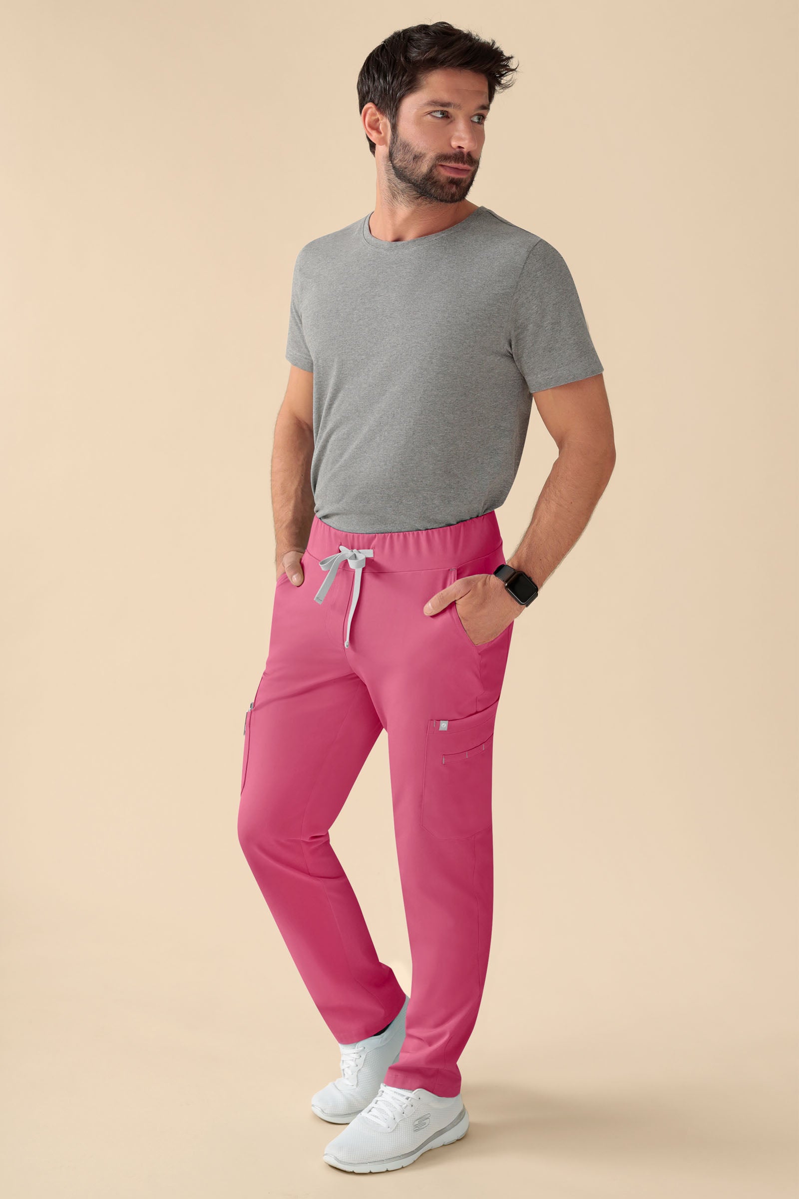 KAERE Pantalon Homme - avec poches cargo Taille courte bois de rose