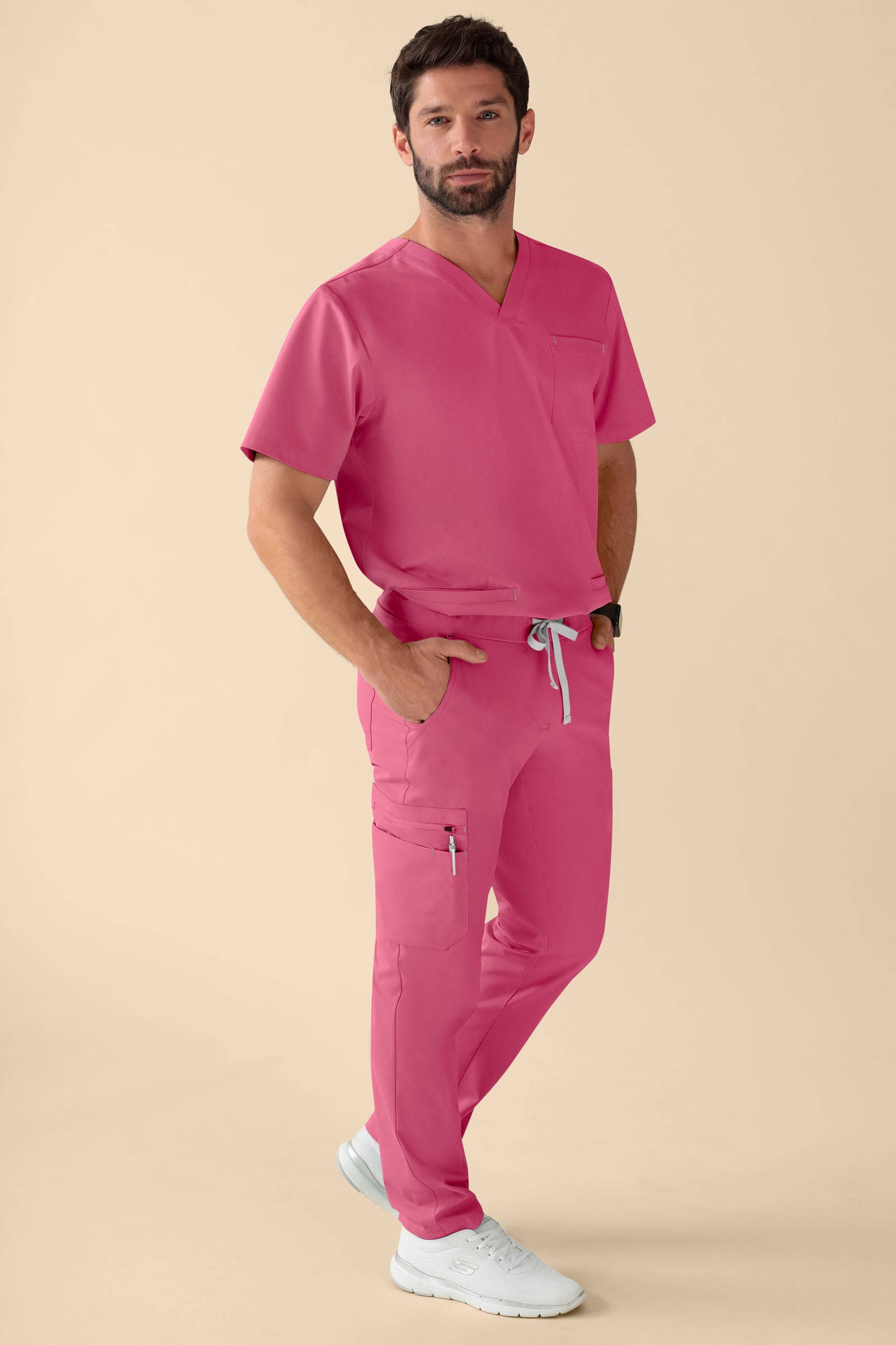 KAERE Pantalon Homme - avec poches cargo Taille courte bois de rose