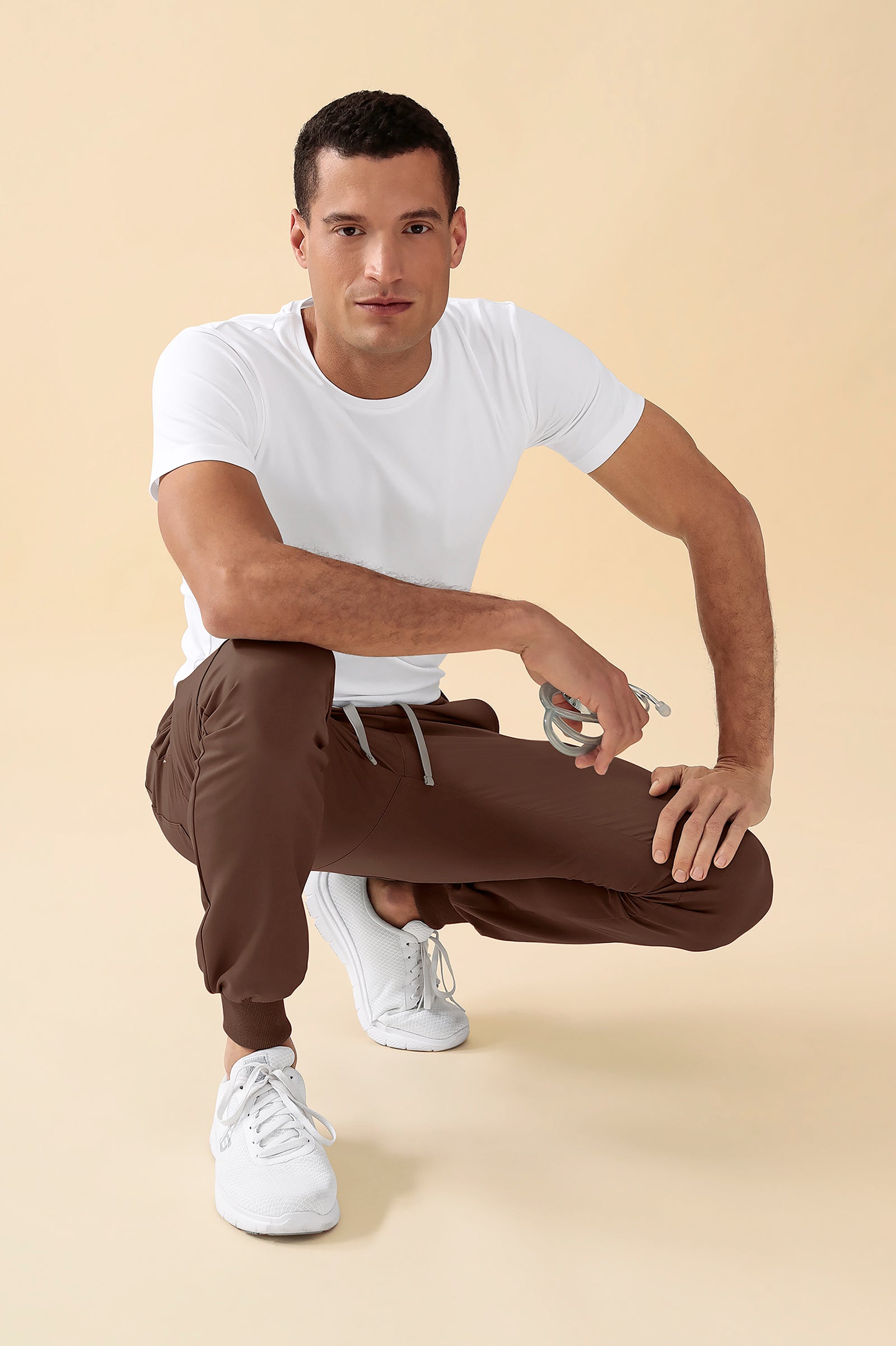 KAERE Pantalon Homme - avec poches cargo et ourlets côtelés coffee