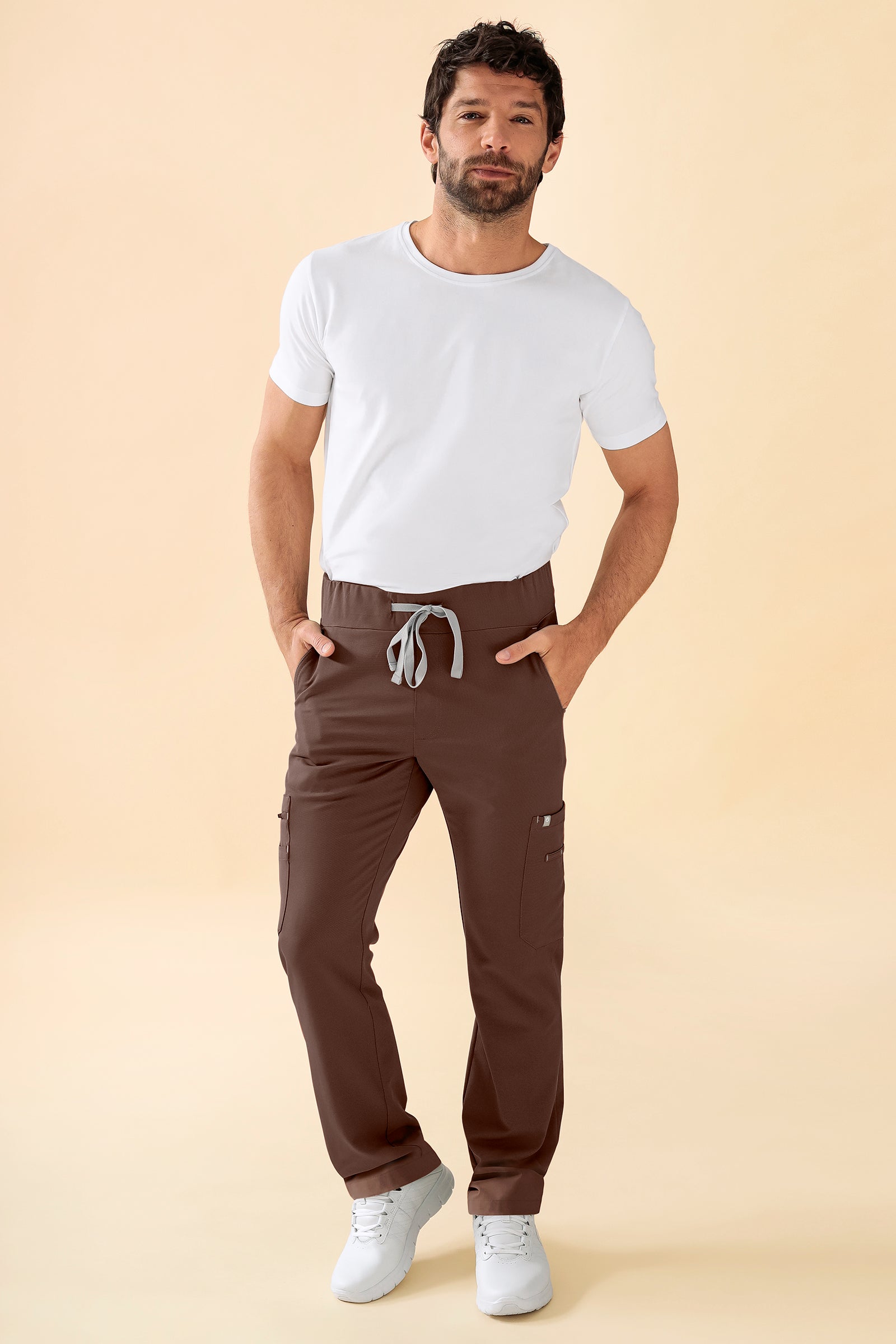 KAERE Pantalon Homme - avec poches cargo Taille courte coffee