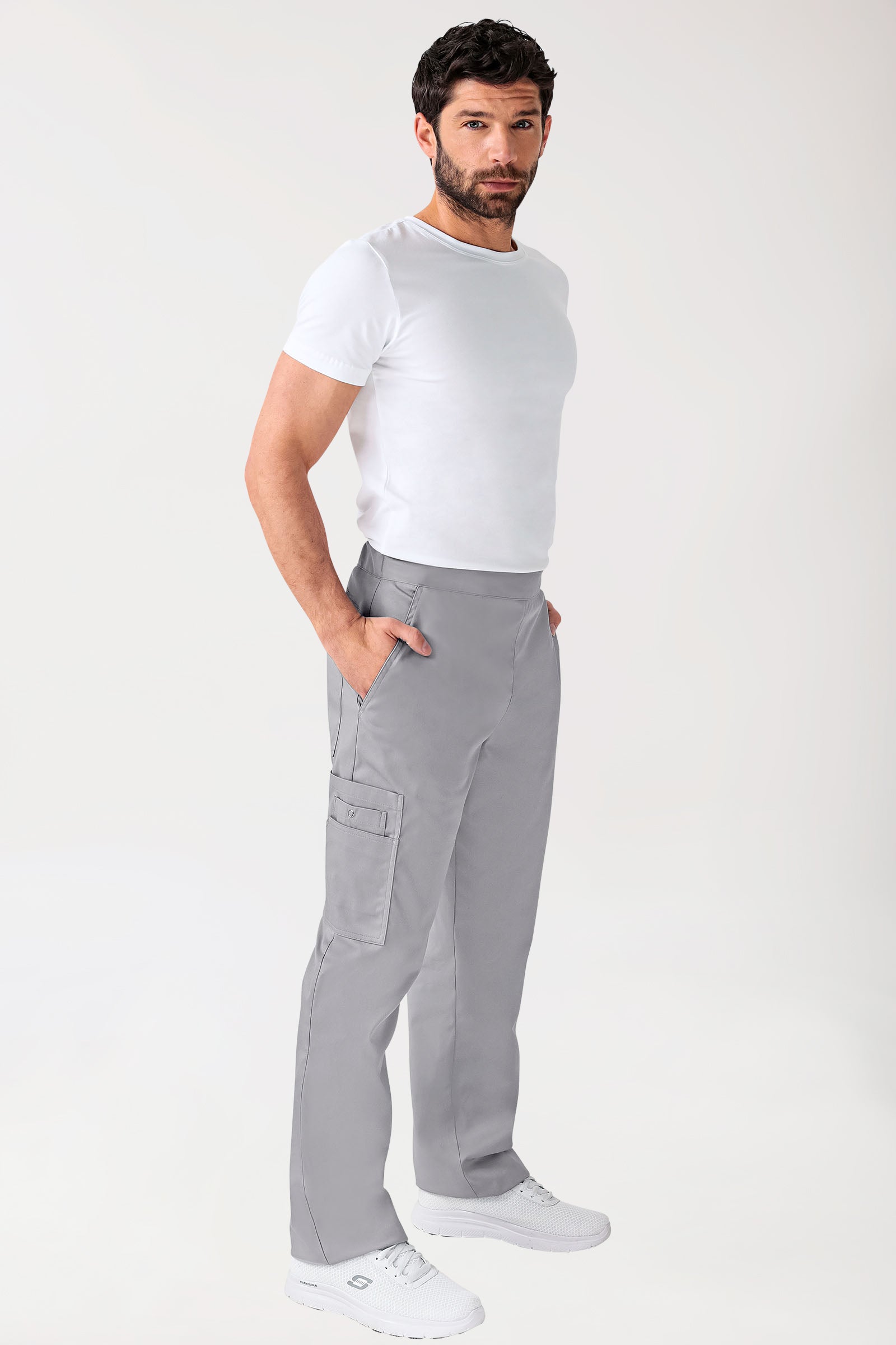 CLINIC STRETCH Pantalon mixte - Poche sur la jambe Taille courte gris