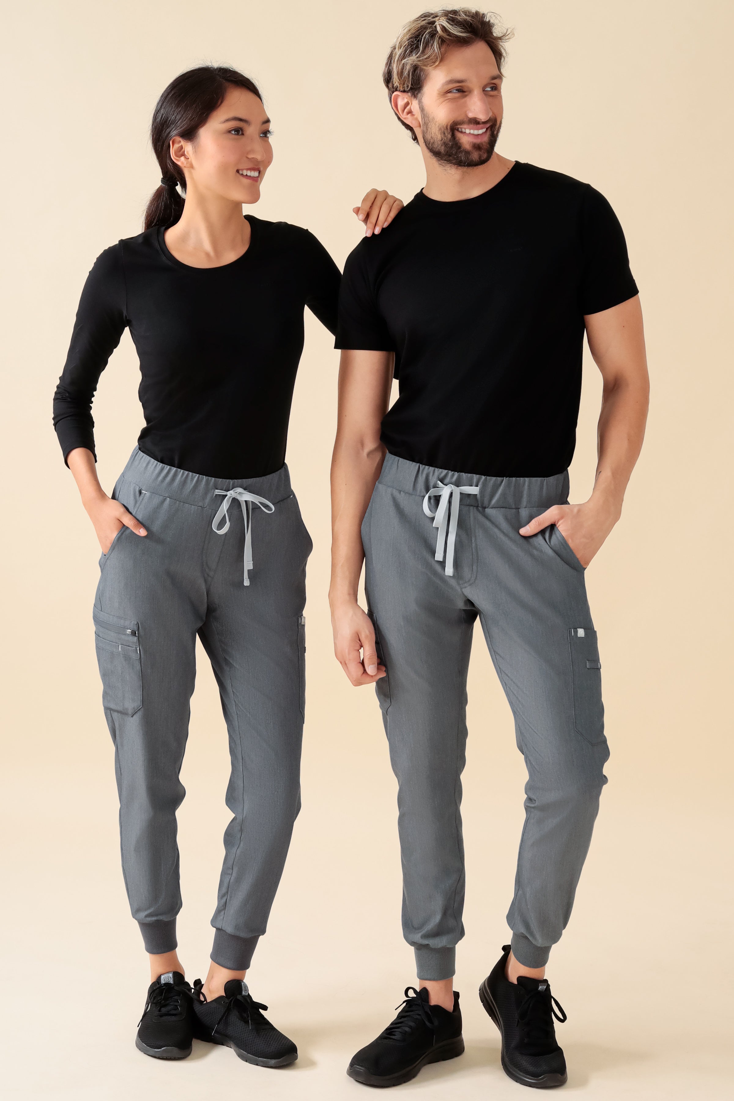 KAERE Pantalon Homme - avec poches cargo et ourlets côtelés gris chiné
