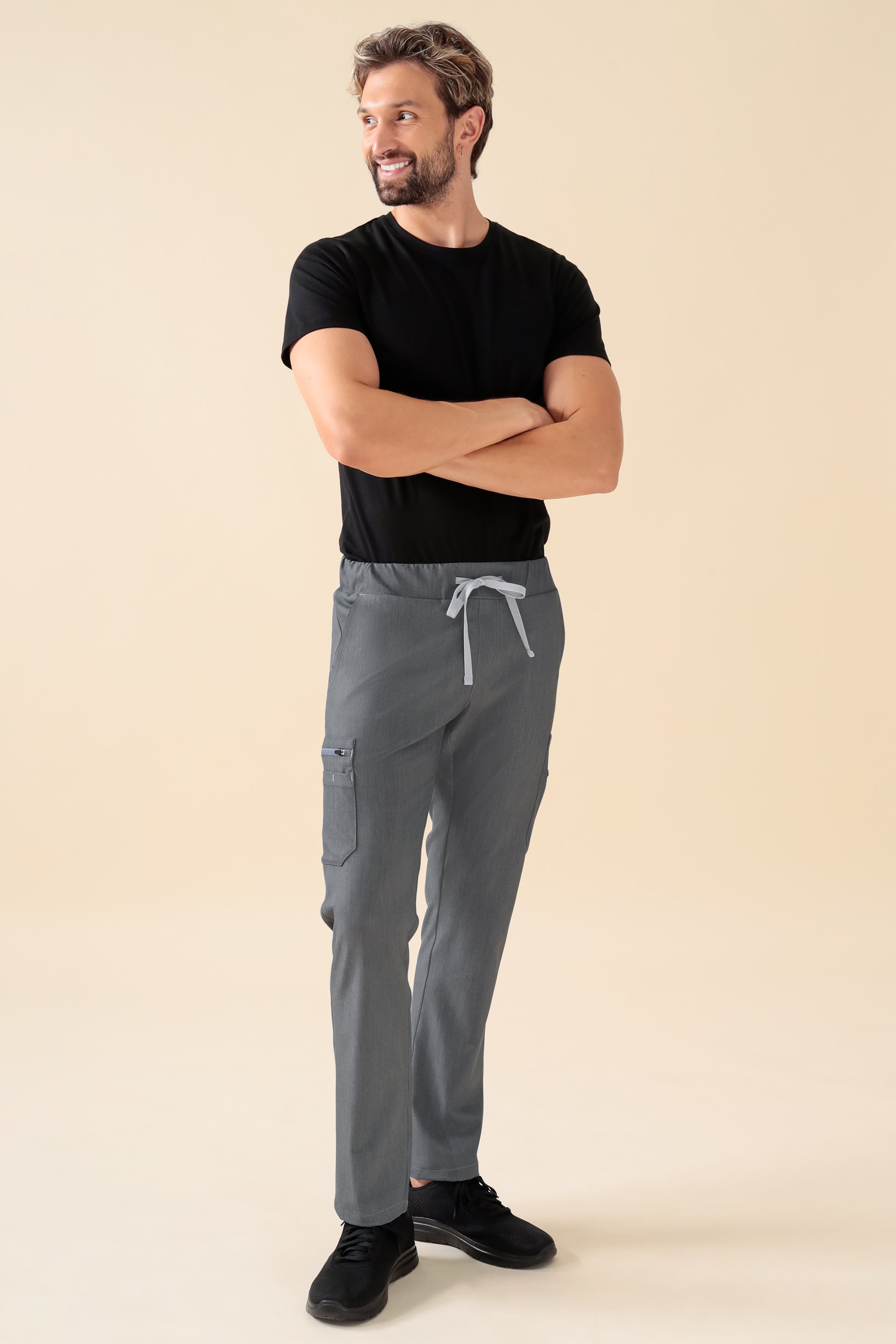 KAERE Pantalon Homme - avec poches cargo gris chiné