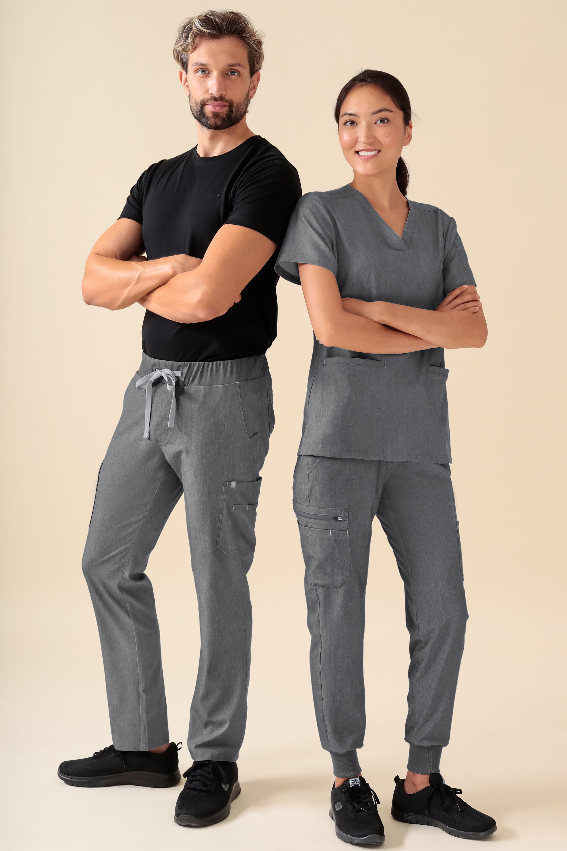 KAERE Pantalon Homme - avec poches cargo gris chiné, Vue de face