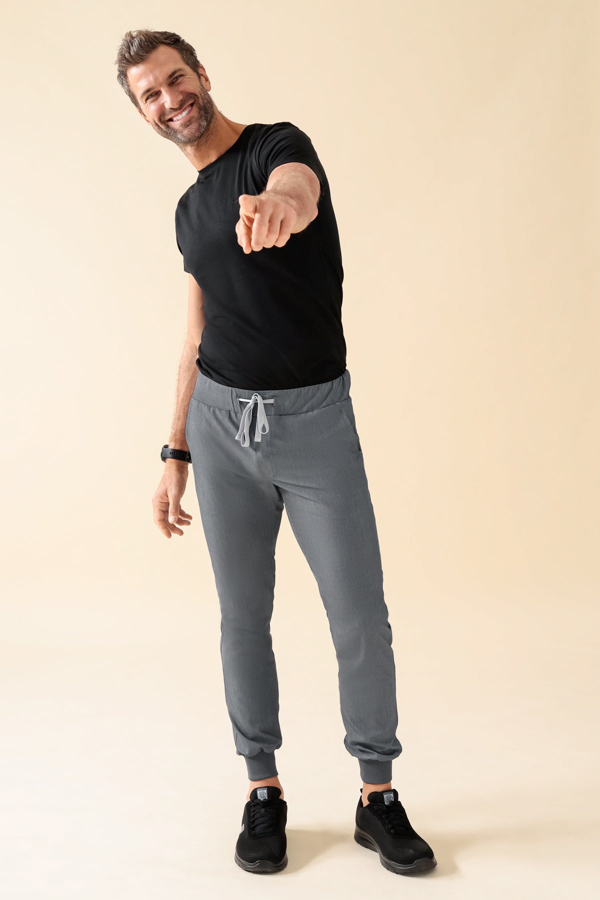 KAERE Pantalon Homme - ourlets côtelés et sans poches cargo gris chiné, Vue de face