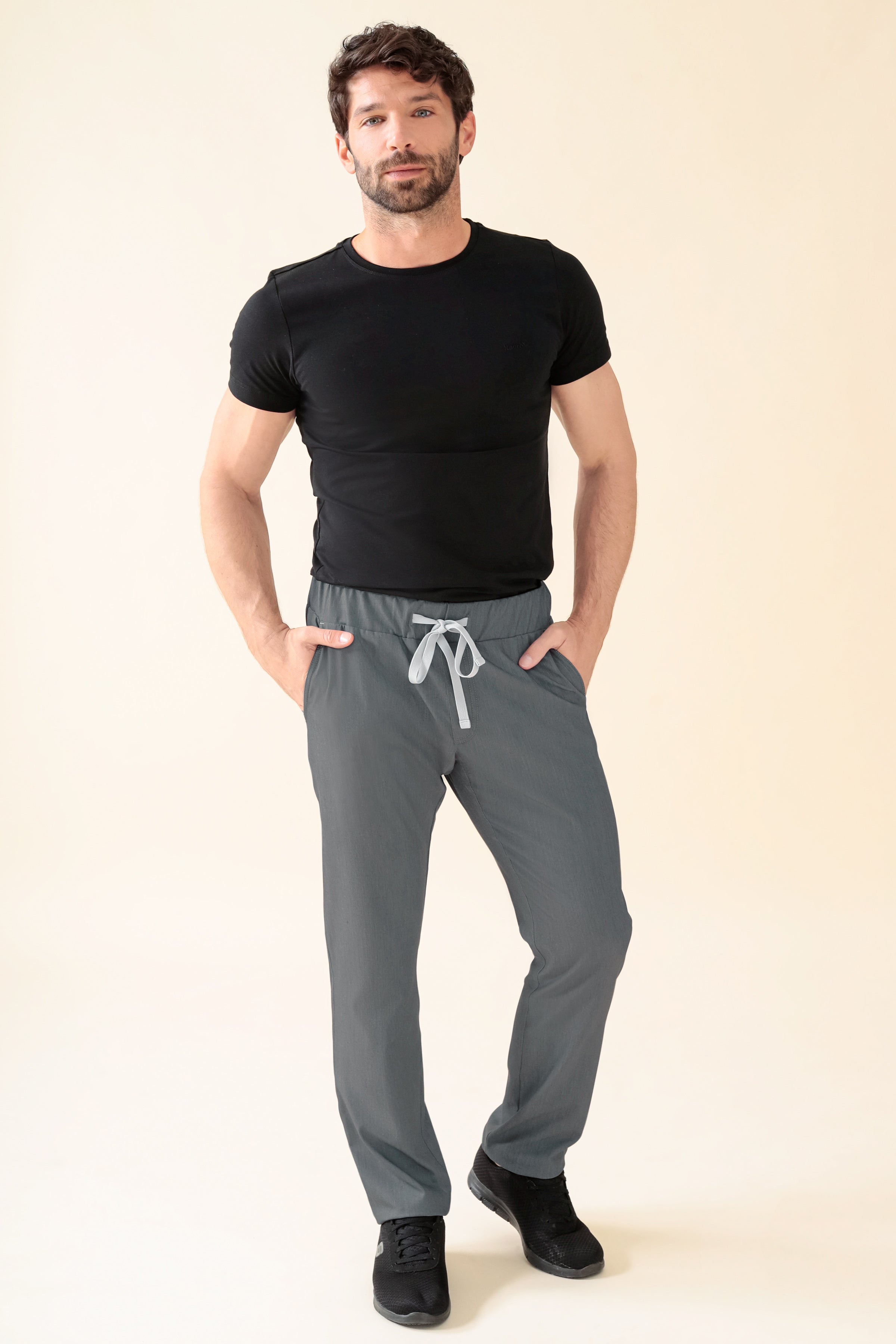 KAERE Pantalon Homme - Taille courte et sans poches cargo gris chiné, Vue de face