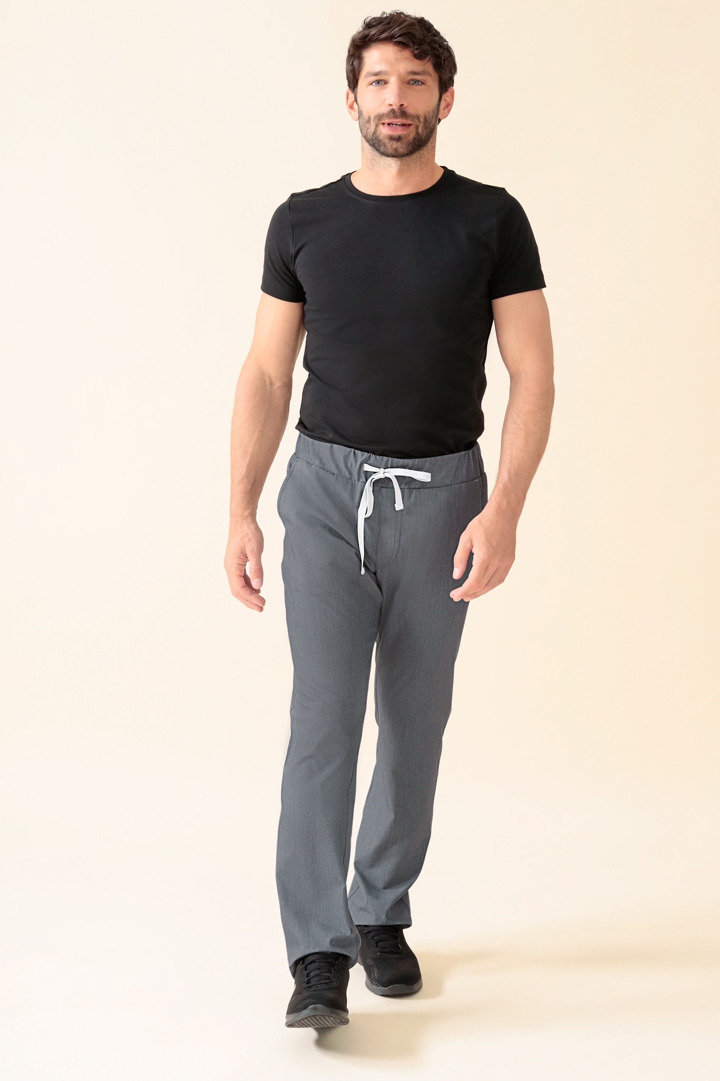 KAERE Pantalon Homme - Taille courte et sans poches cargo gris chiné