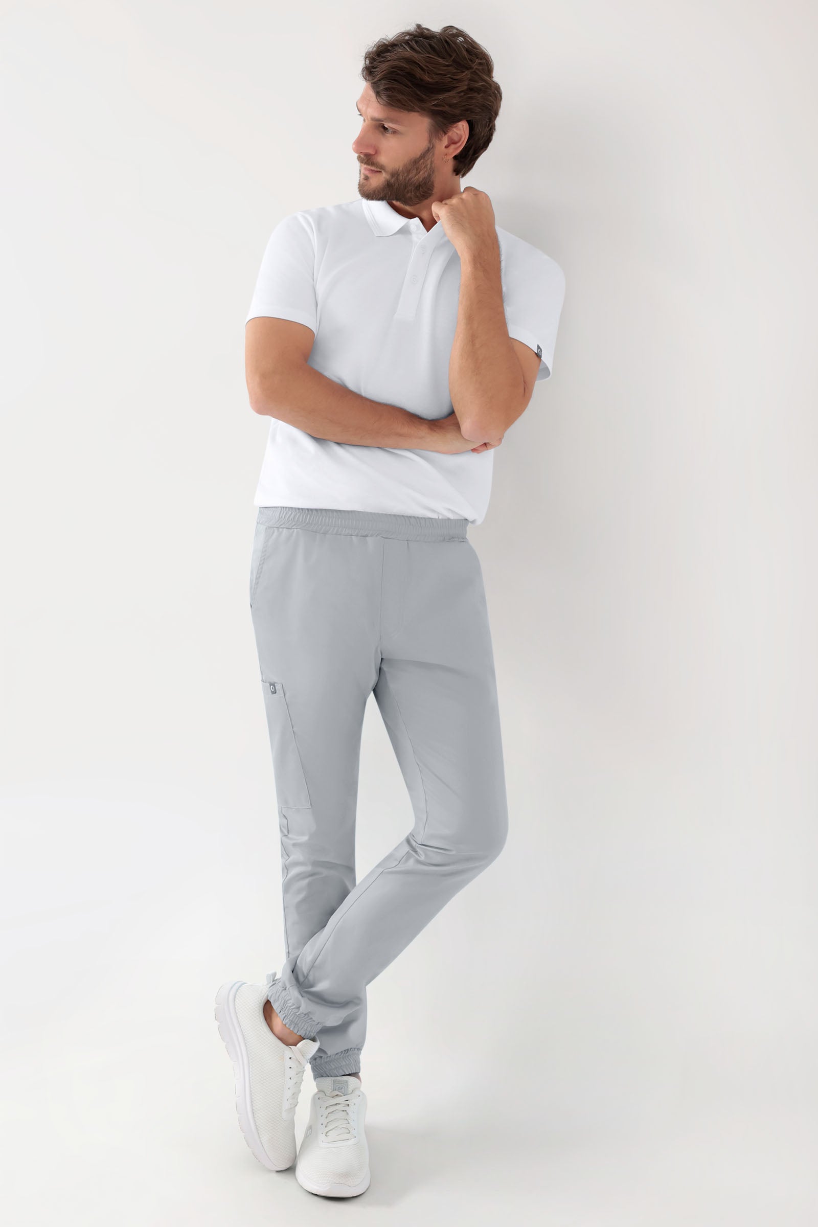 GREEN Pantalon Stretch Homme - Style Jogpant gris perle