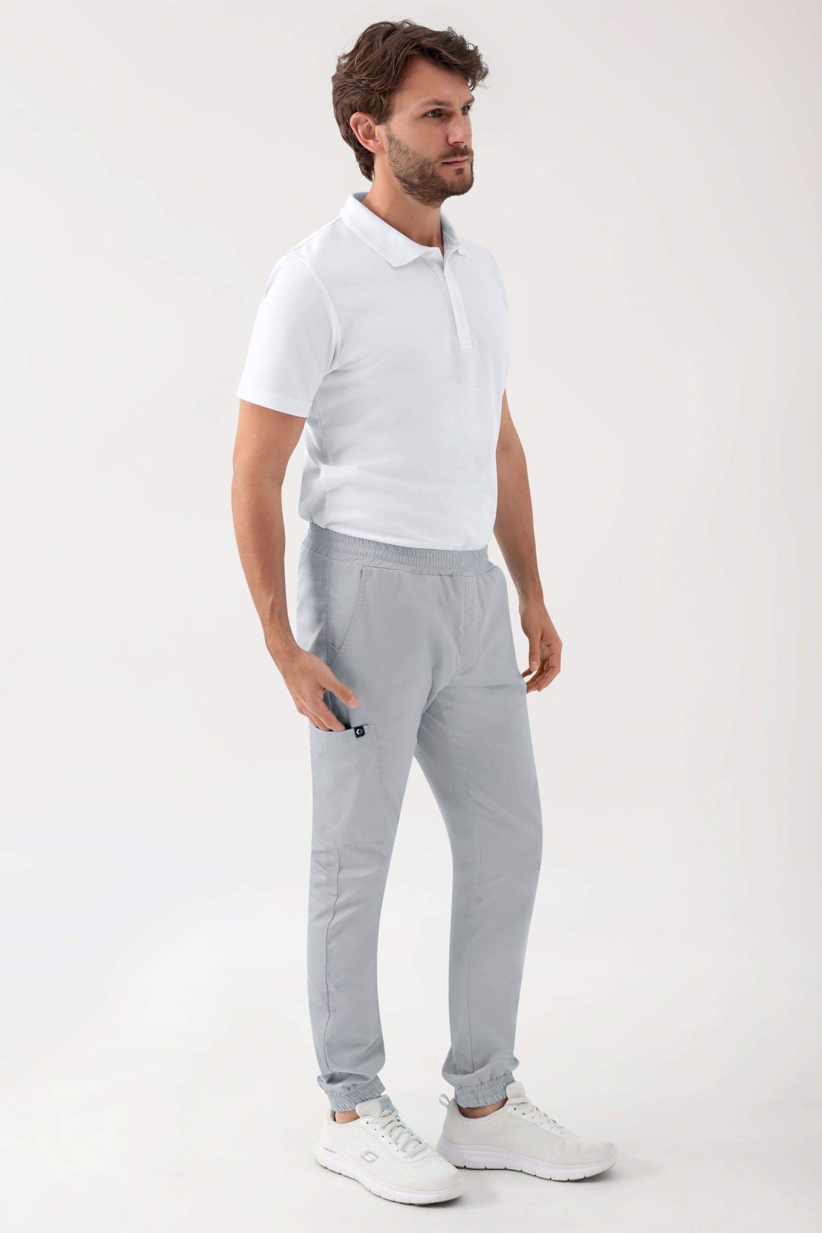 GREEN Pantalon Stretch Homme - Style Jogpant gris perle