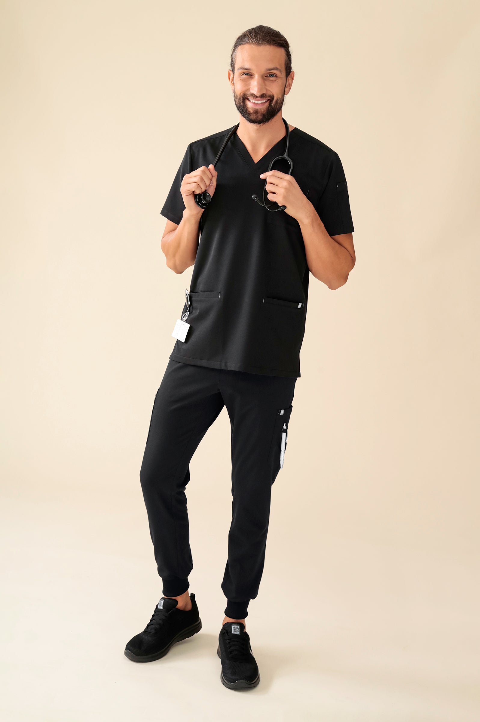 KAERE Pantalon Homme - avec poches cargo et ourlets côtelés noir