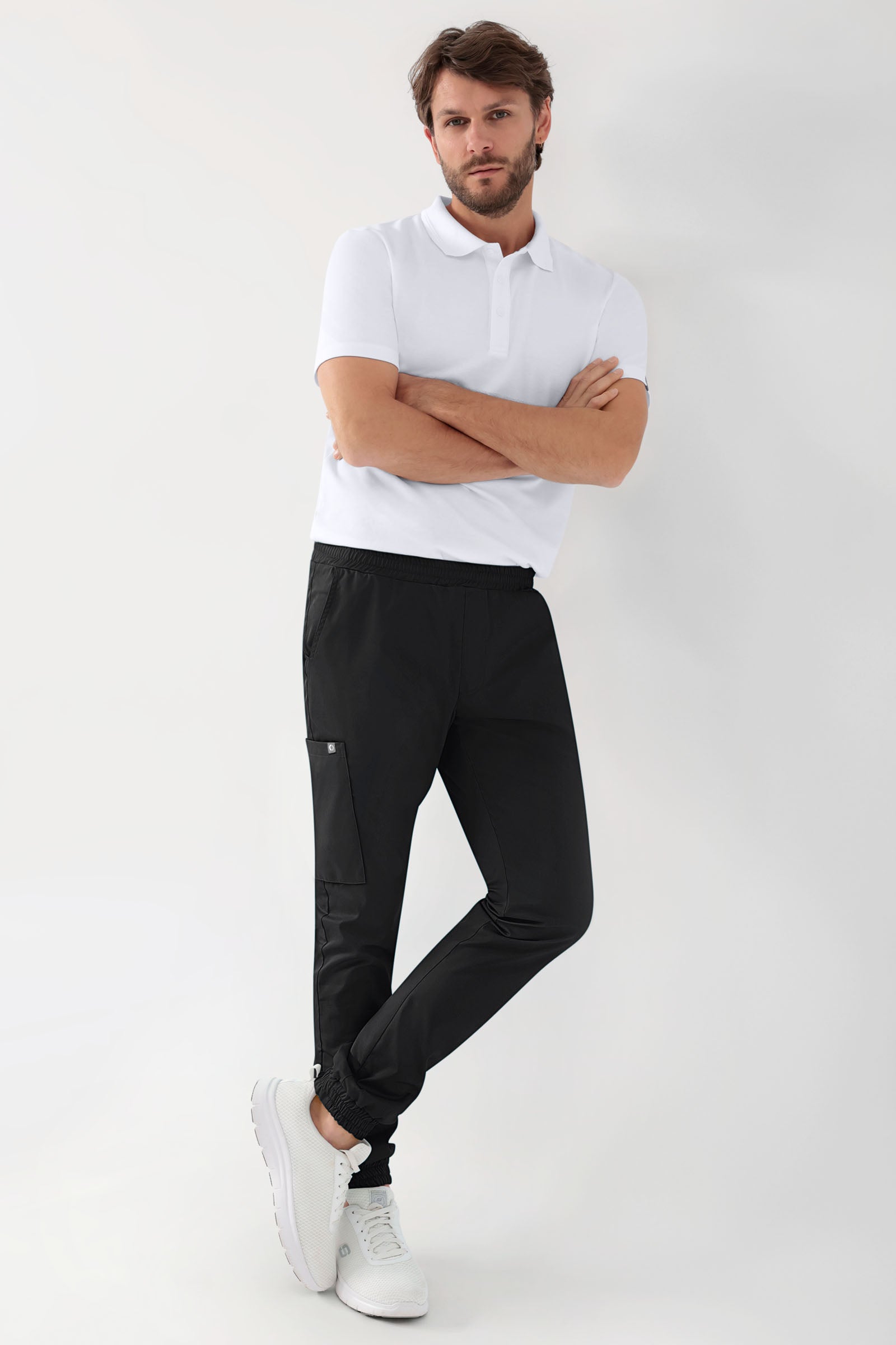 GREEN Pantalon Stretch Homme - Style Jogpant noir, Vue de face