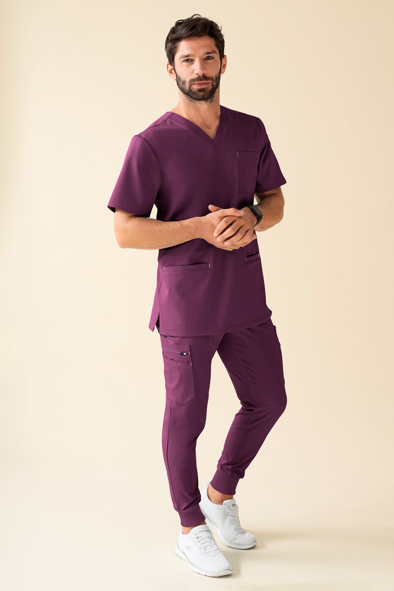 KAERE Pantalon Homme - avec poches cargo et ourlets côtelés Taille courte prune