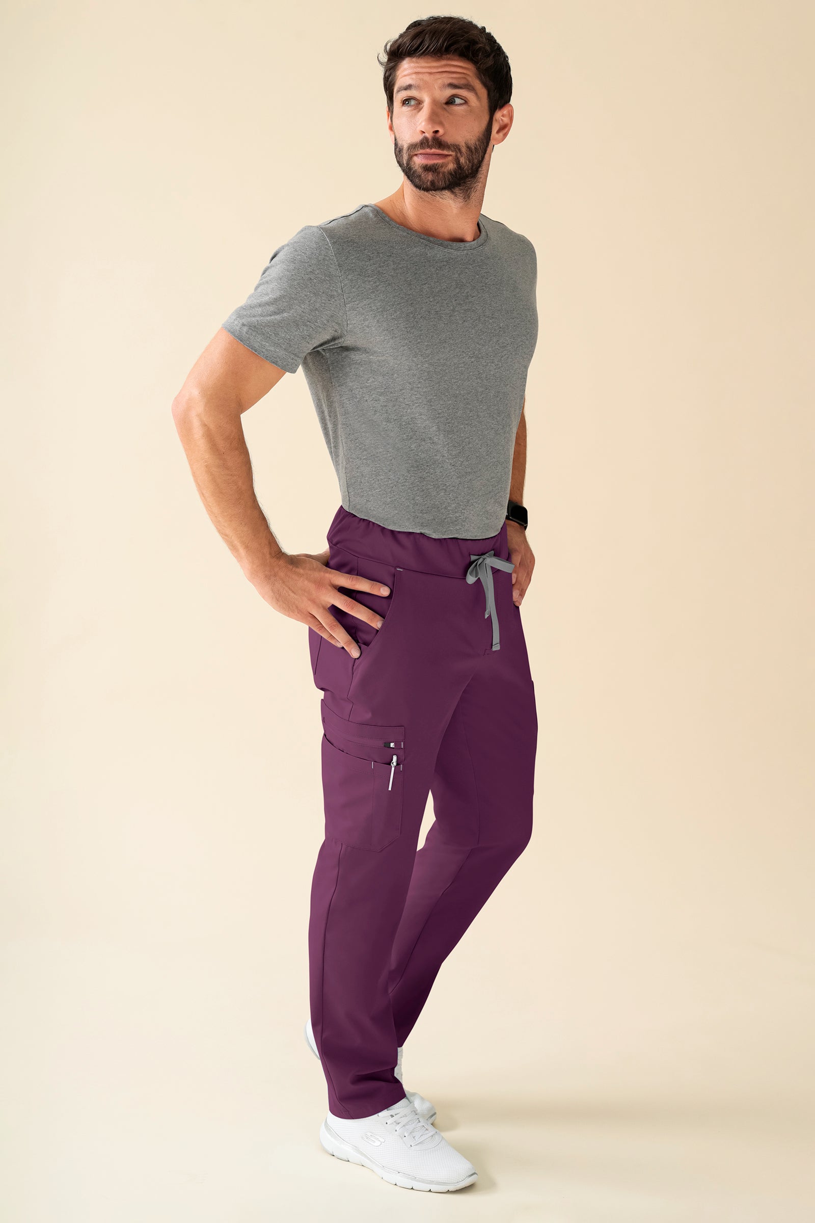 KAERE Pantalon Homme - avec poches cargo Taille courte prune