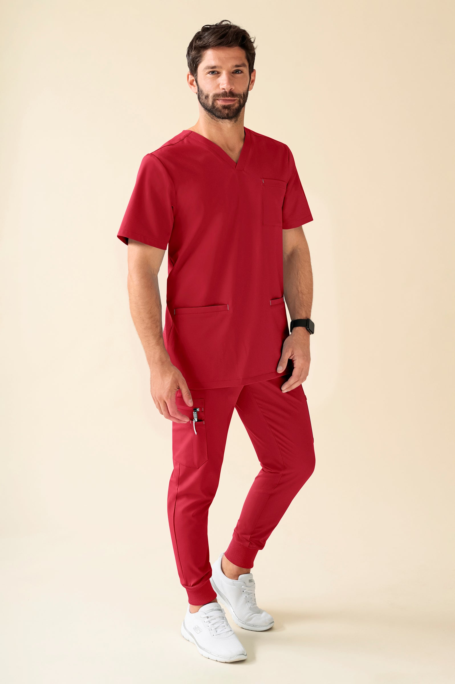 KAERE Pantalon Homme - avec poches cargo et ourlets côtelés Taille courte rouge