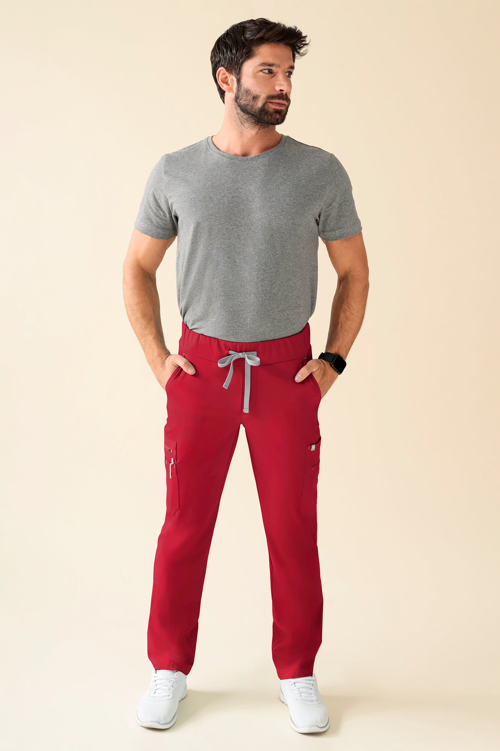 KAERE Pantalon Homme - avec poches cargo Taille courte rouge