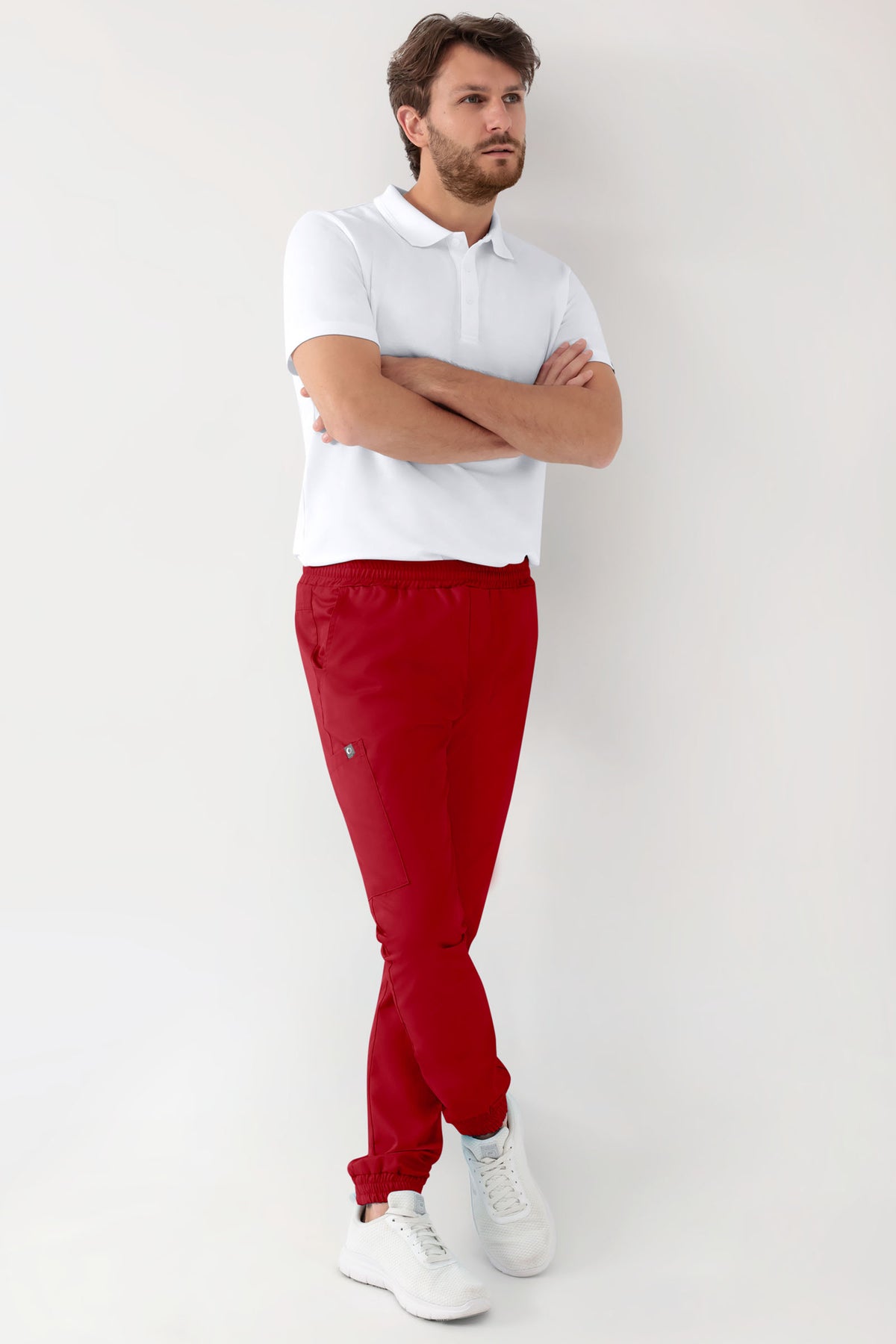 GREEN Pantalon Stretch Homme - Style Jogpant rouge, Vue de face