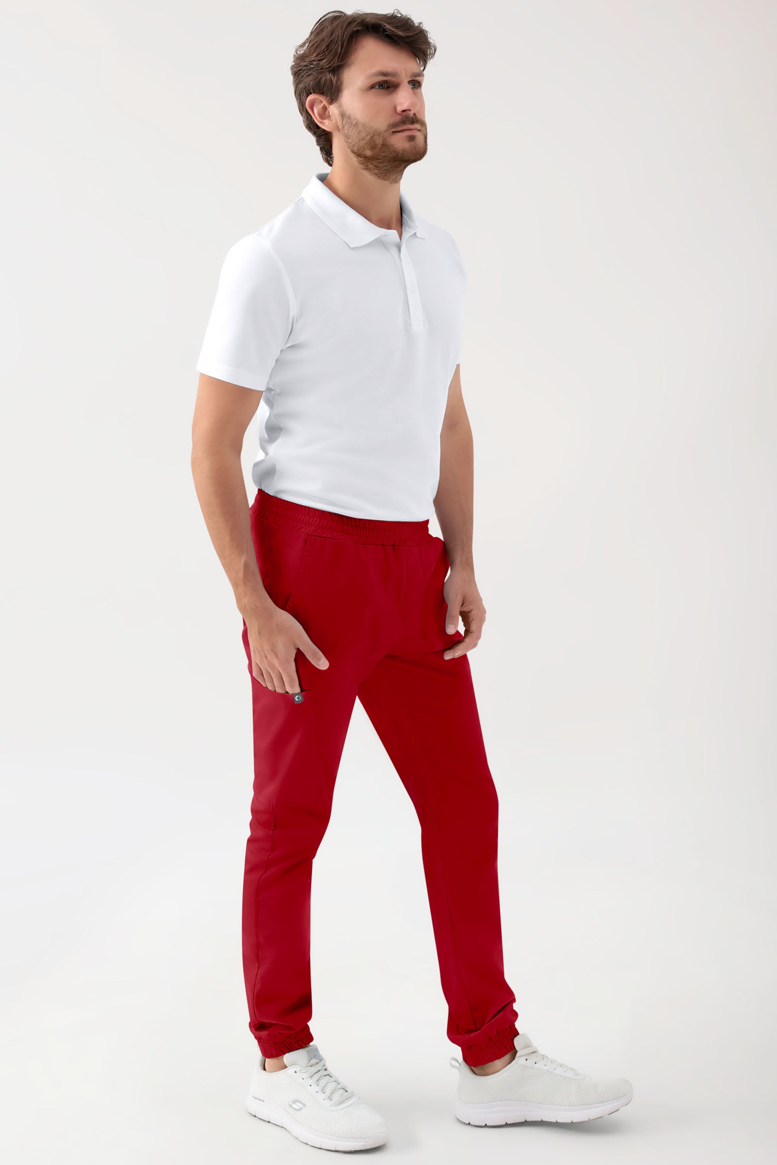 GREEN Pantalon Stretch Homme - Style Jogpant rouge, Vue de face