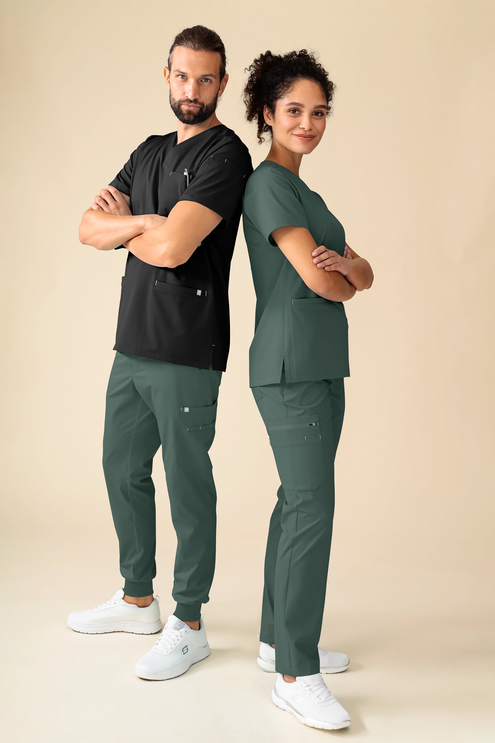 KAERE Pantalon Homme - avec poches cargo et ourlets côtelés vert foncé