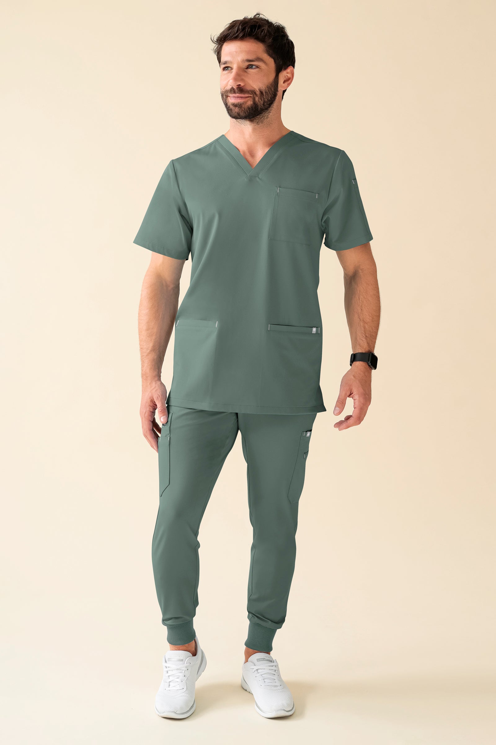 KAERE Pantalon Homme - avec poches cargo et ourlets côtelés Taille courte vert foncé