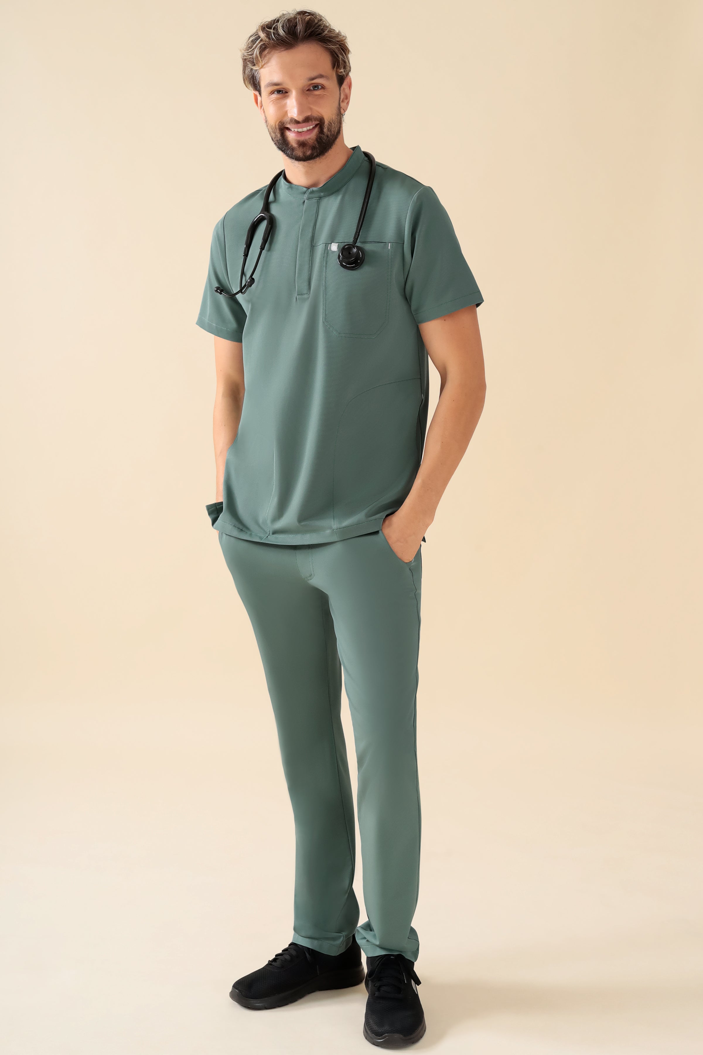 KAERE Pantalon Homme - sans poche cargo vert foncé, Vue de face