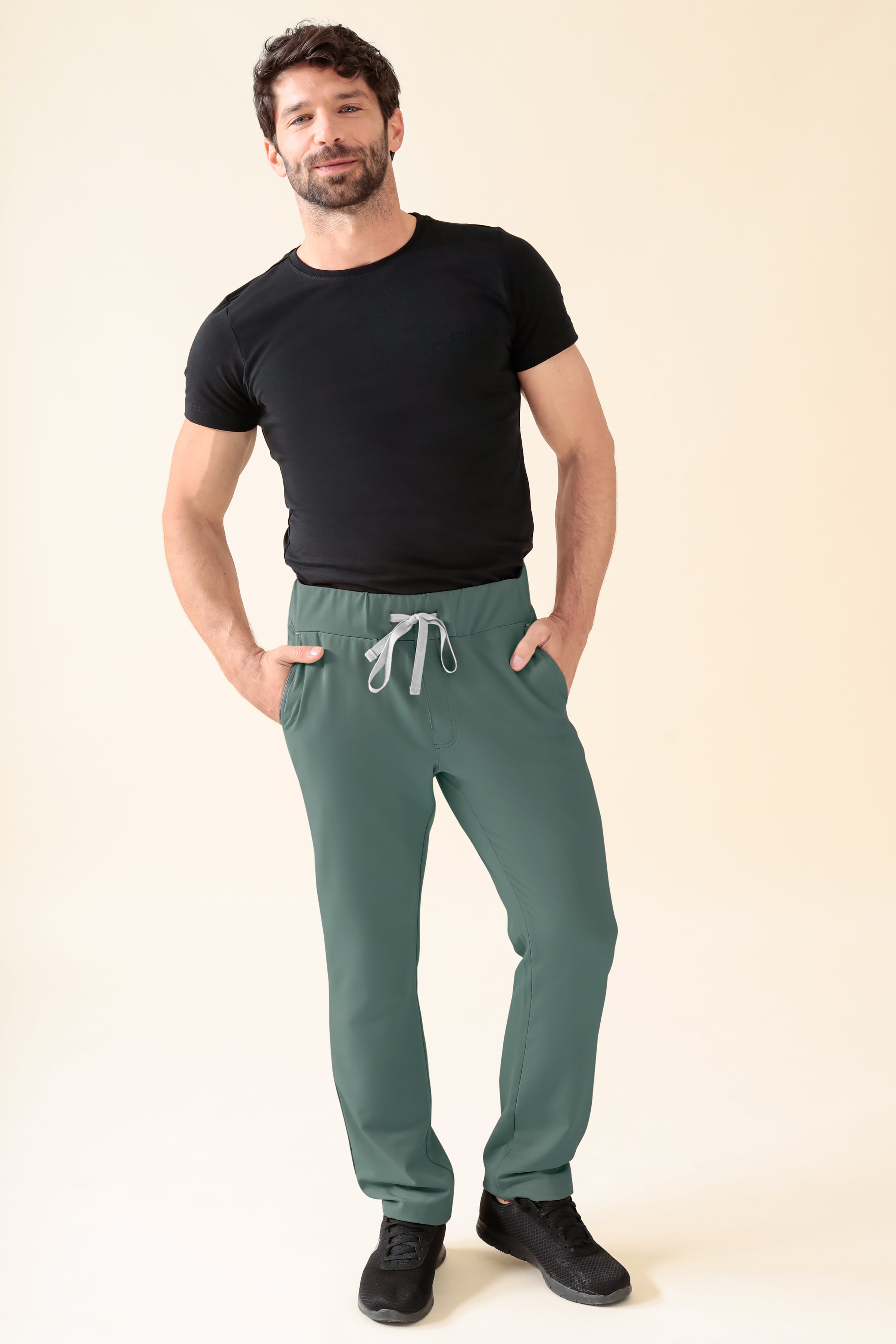 KAERE Pantalon Homme - Taille courte et sans poches cargo vert foncé