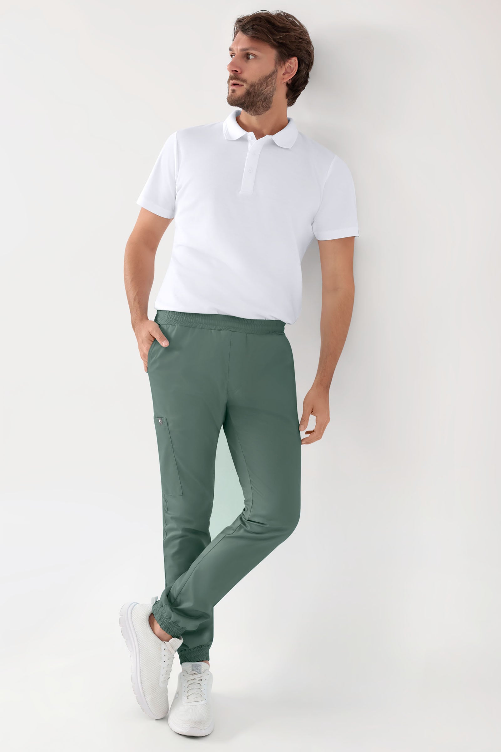 GREEN Pantalon Stretch Homme - Style Jogpant vert foncé, Vue de face