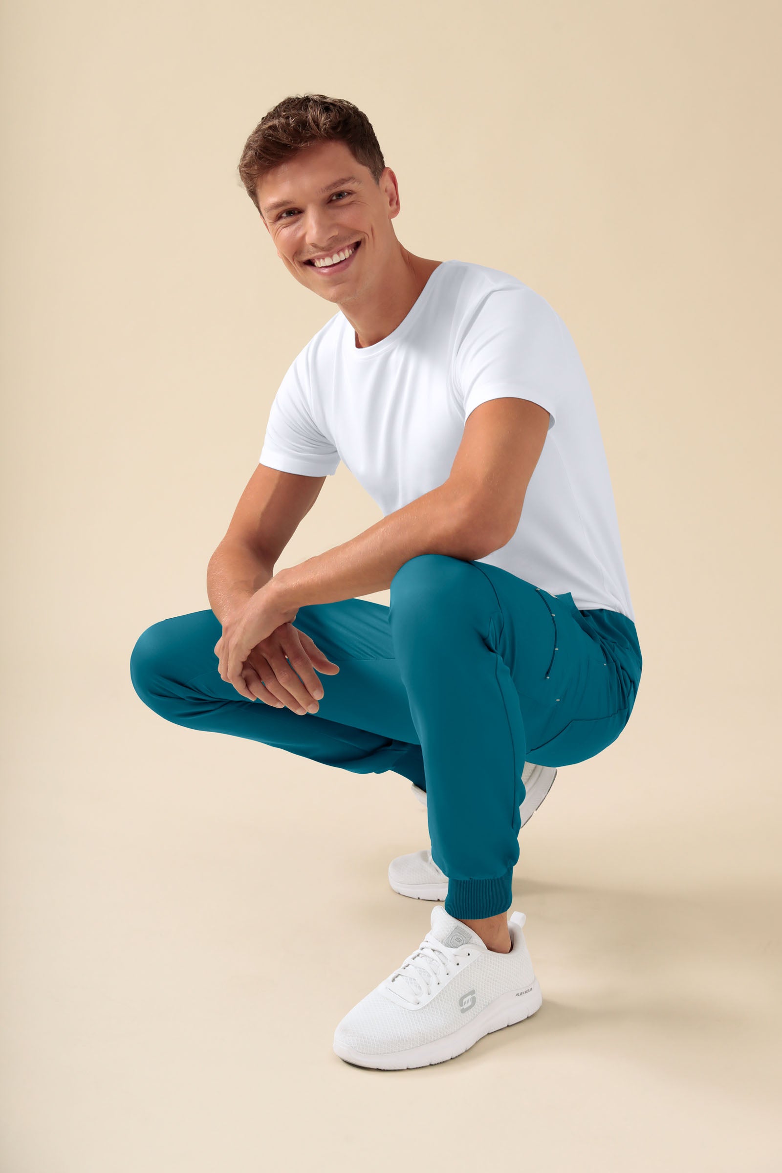 KAERE Pantalon Homme - avec poches cargo et ourlets côtelés pétrole