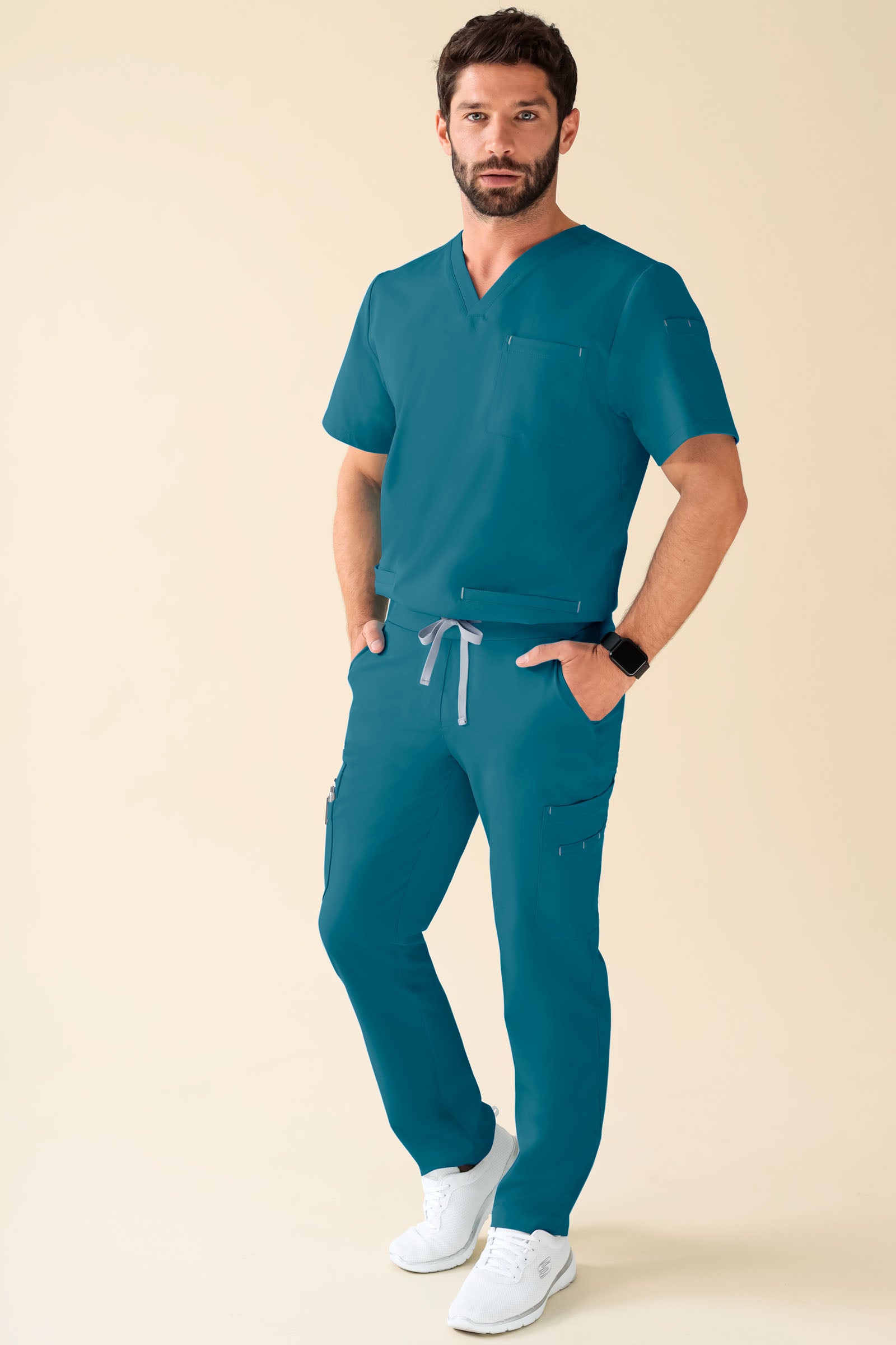 KAERE Pantalon Homme - avec poches cargo Taille courte pétrole