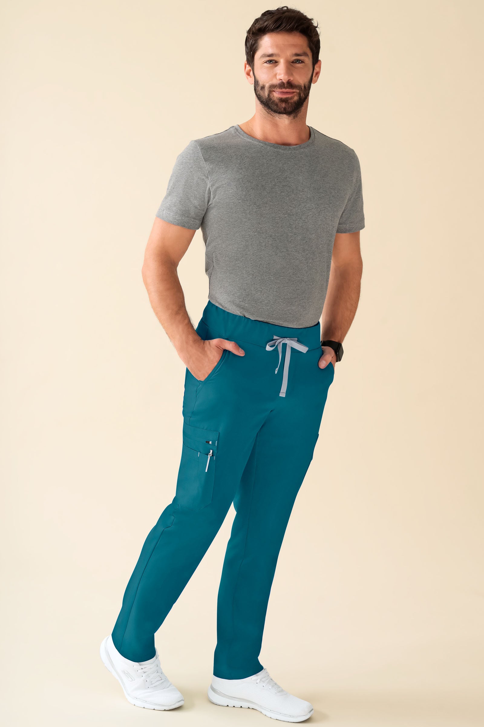 KAERE Pantalon Homme - avec poches cargo Taille courte pétrole